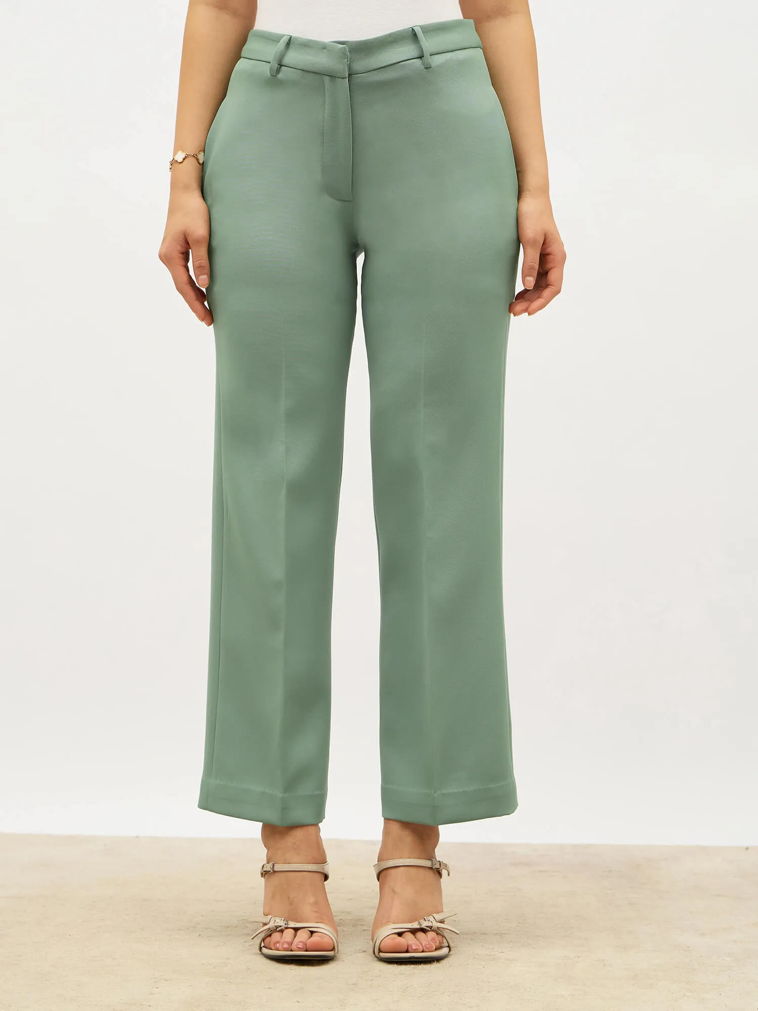 Tirana Mid Rise Straight Trousers-Matcha Green sold by Salt Attire product image thumbnail 2