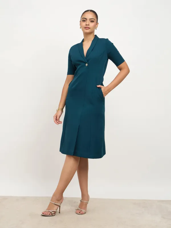 Stalwart Shawl Collared Dress-Teal sold by Salt Attire