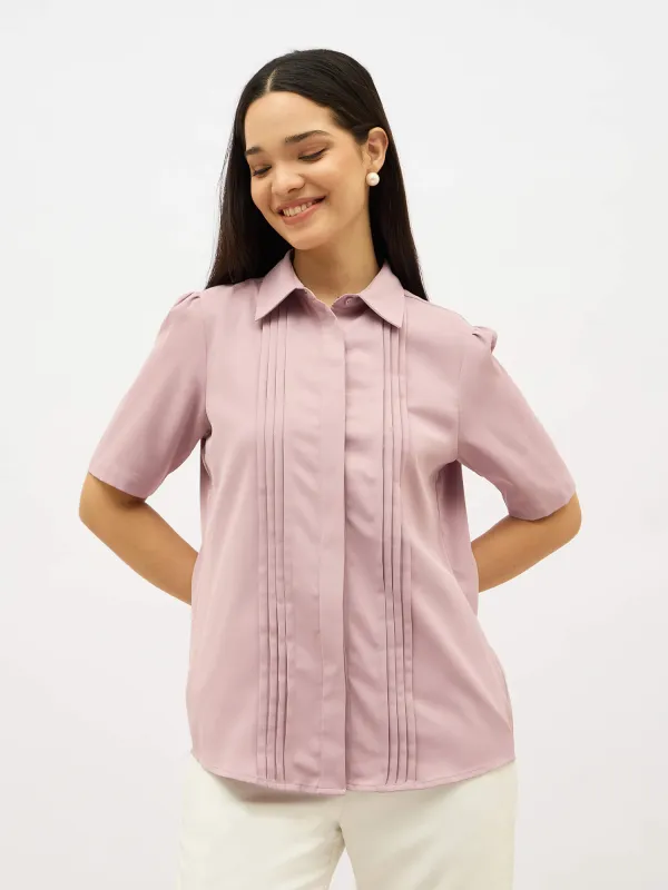Becca Front Pleat Button Down Top-Dusty Mauve sold by Salt Attire