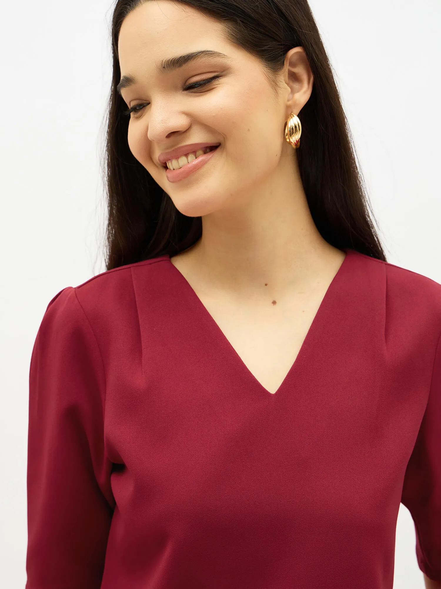 Genteel V-Neck Top-Red sold by Salt Attire product image thumbnail 4