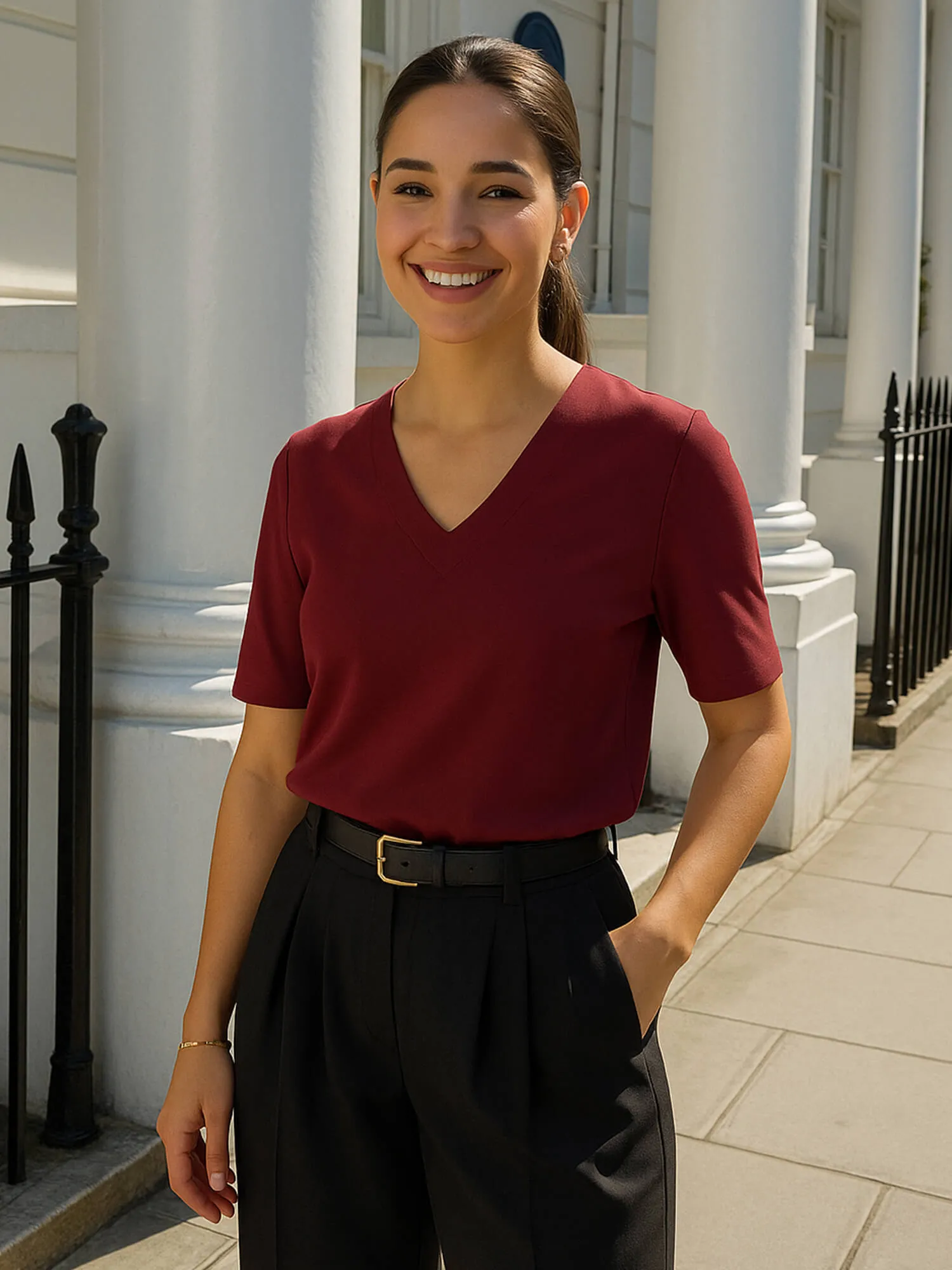 Genteel V-Neck Top-Red sold by Salt Attire