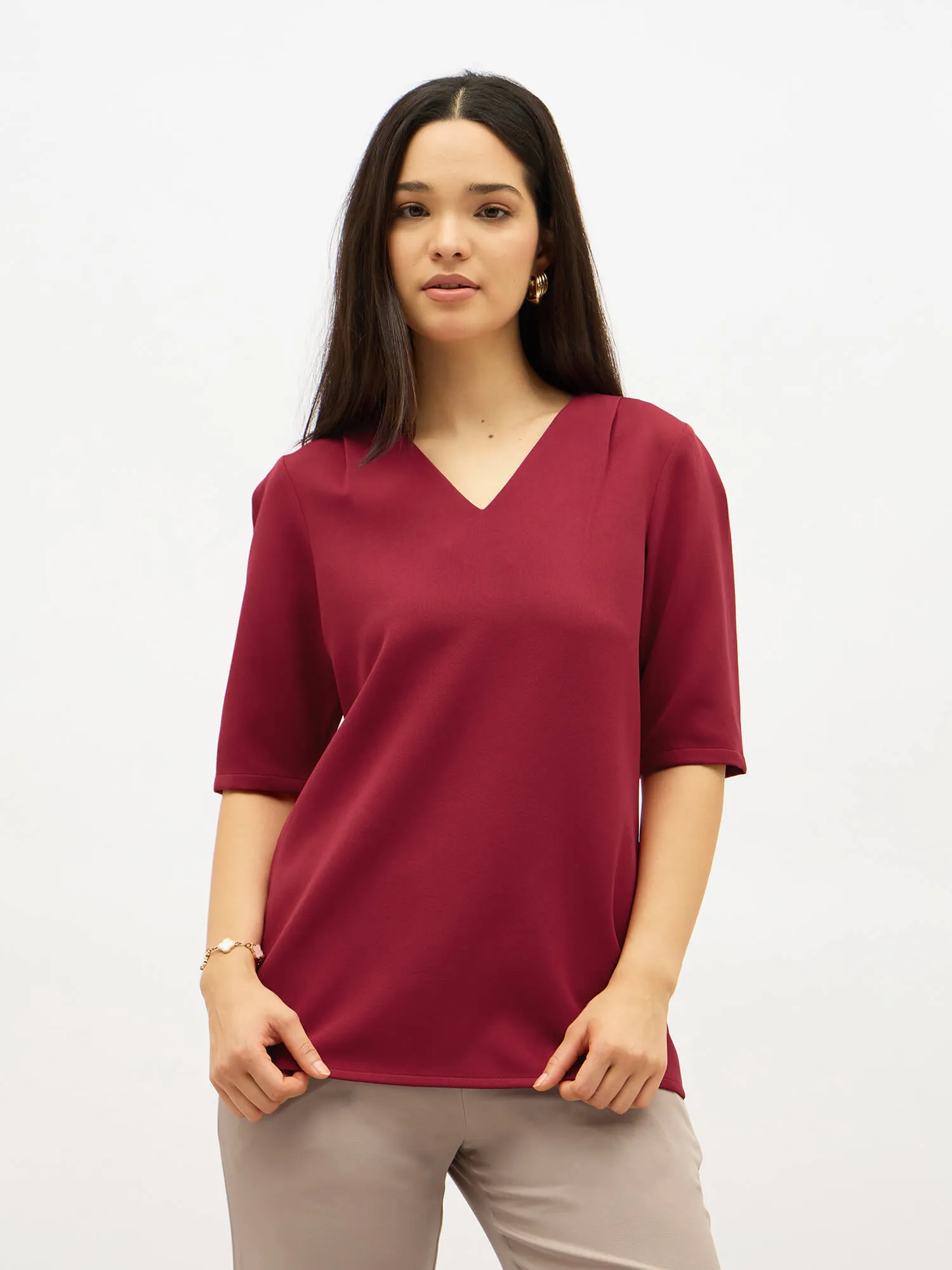 Genteel V-Neck Top-Red sold by Salt Attire product image thumbnail 5