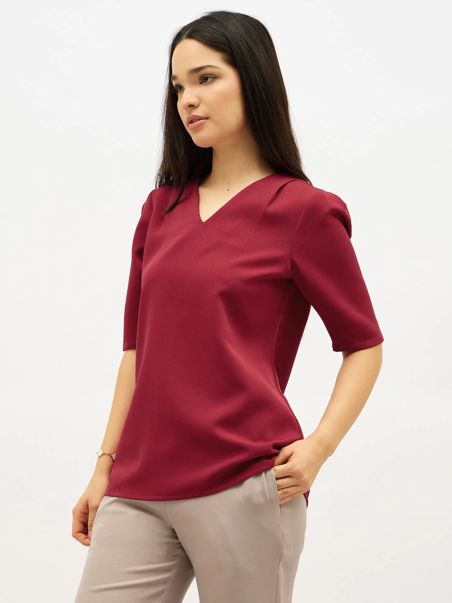 Genteel V-Neck Top-Red sold by Salt Attire product image thumbnail 2