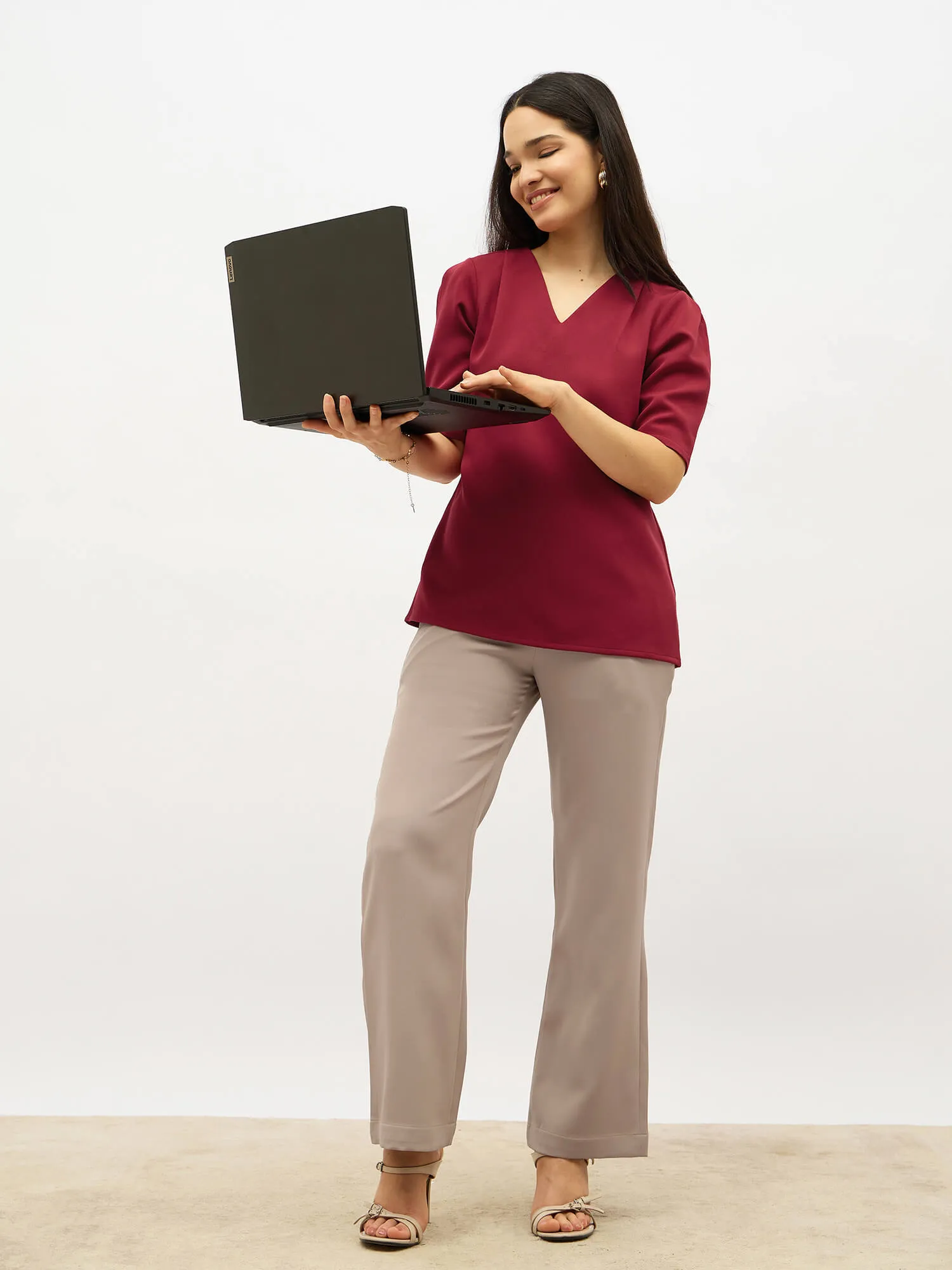 Genteel V-Neck Top-Red sold by Salt Attire product image thumbnail 3