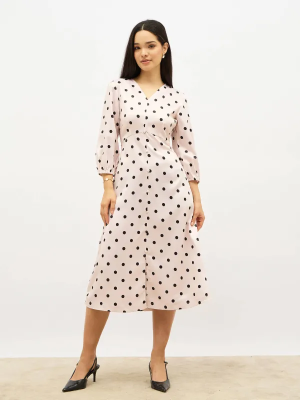 Alex Faux Button Midi Dress-Cream sold by Salt Attire