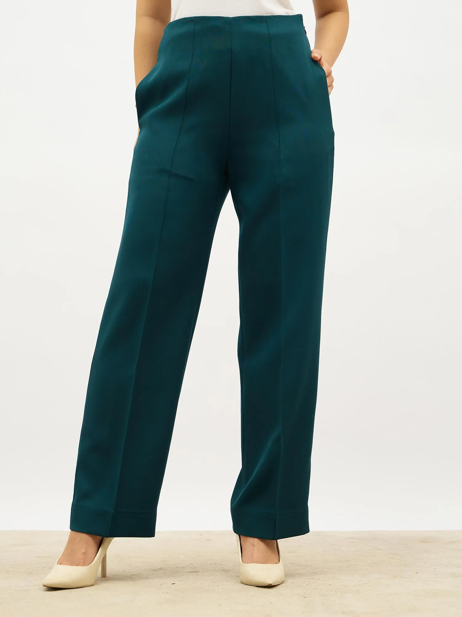 Determined High Rise Straight Trousers-Bottle Green sold by Salt Attire