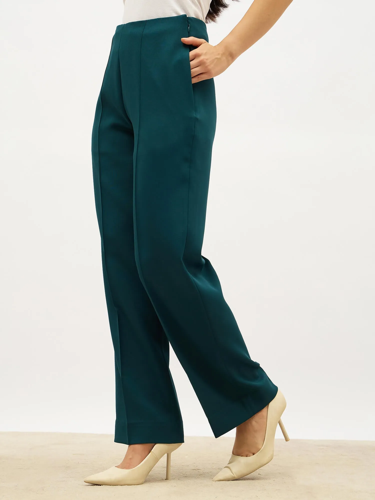 Determined High Rise Straight Trousers-Bottle Green sold by Salt Attire product image thumbnail 5