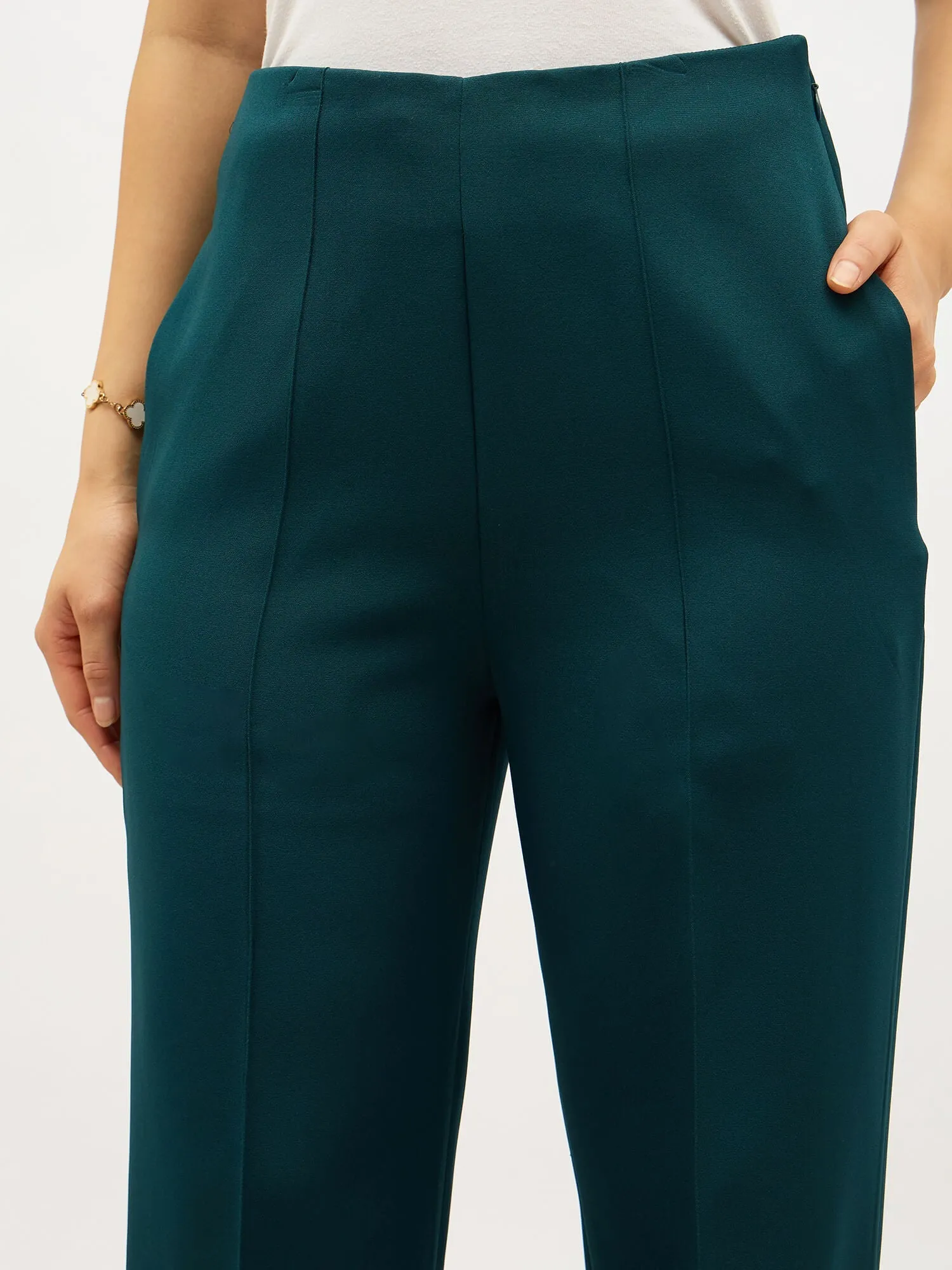 Determined High Rise Straight Trousers-Bottle Green sold by Salt Attire product image thumbnail 3