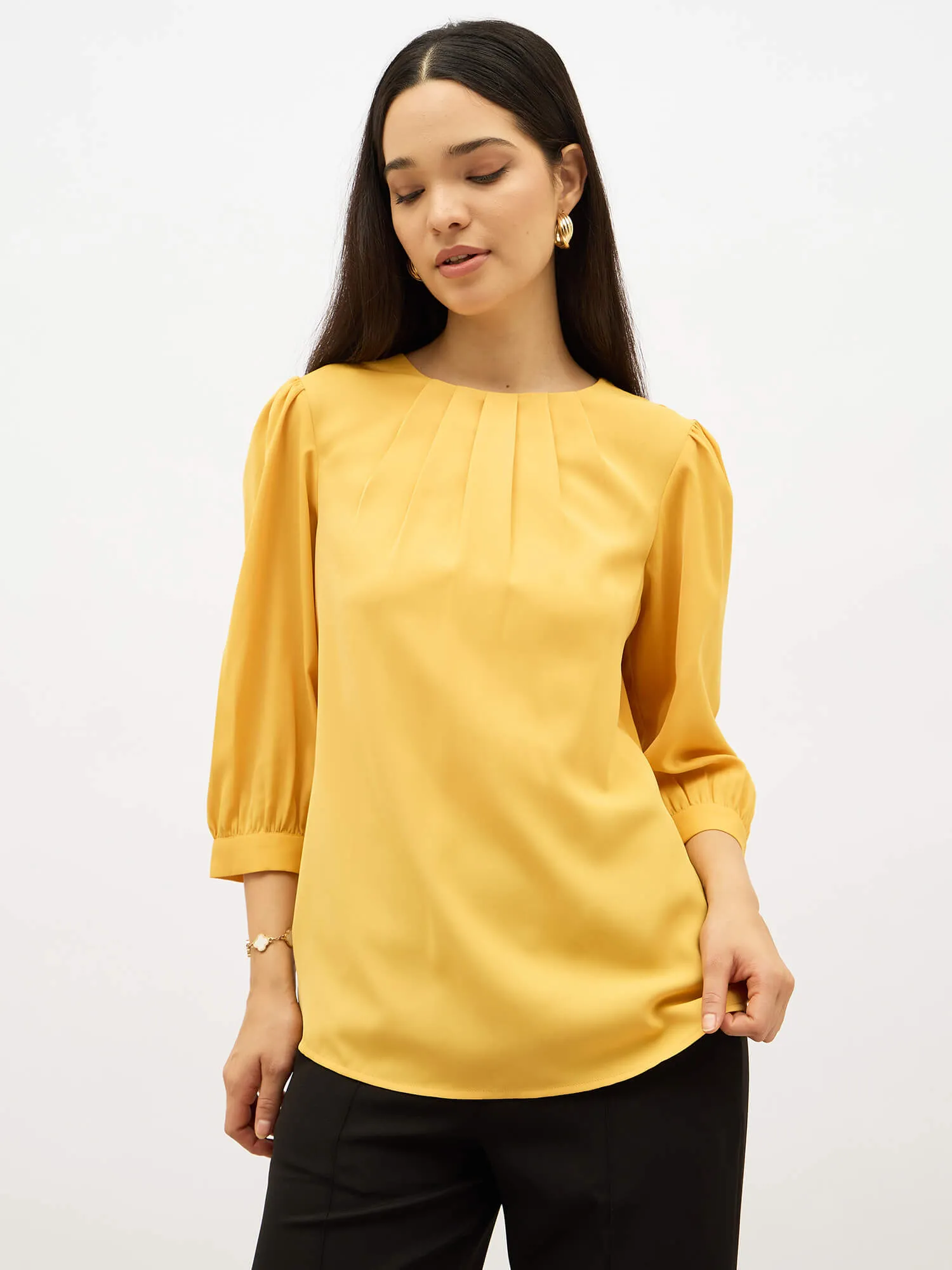 Dawn Pleated Neckline Top- Yellow sold by Salt Attire product image thumbnail 4