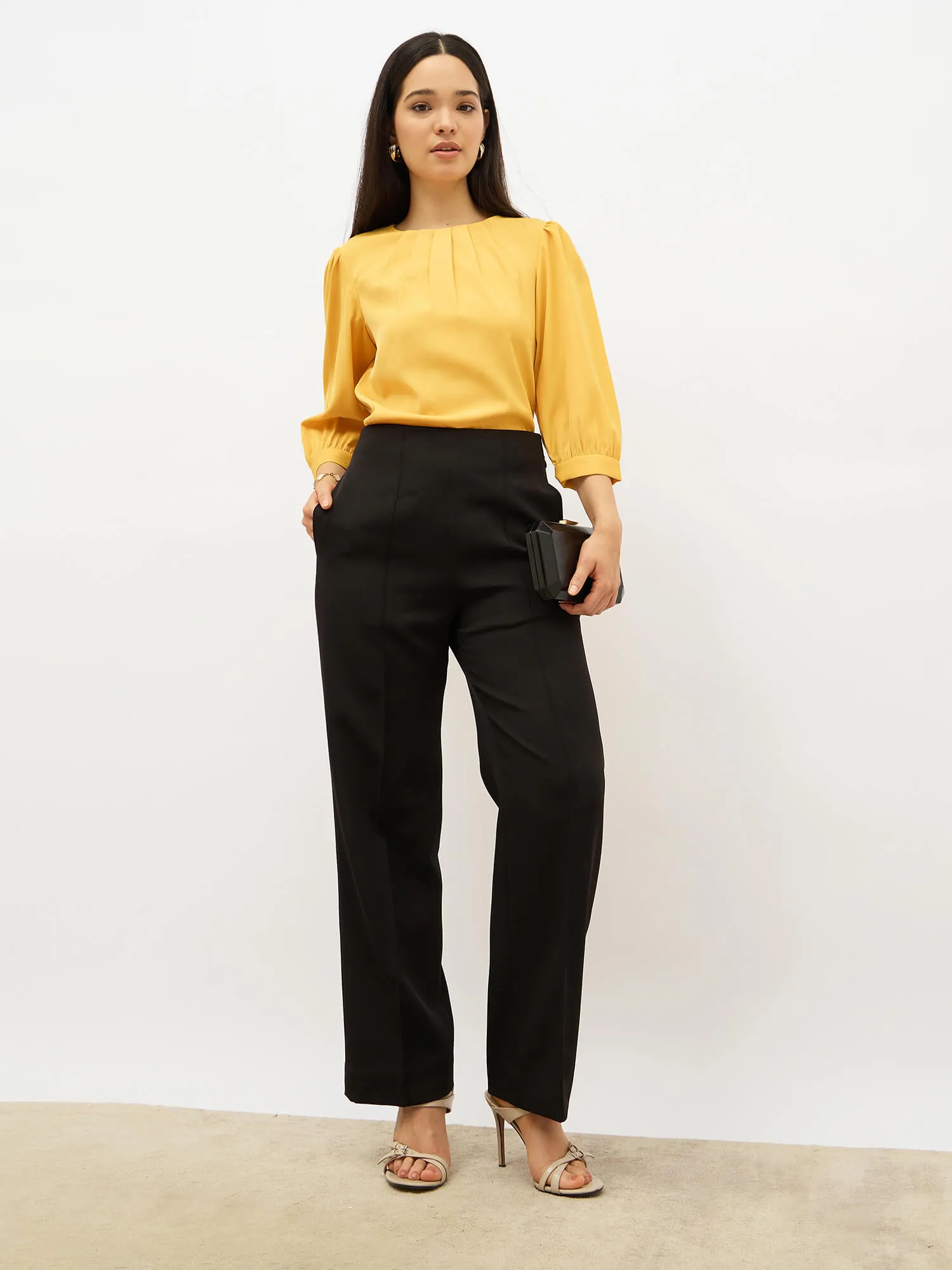 Dawn Pleated Neckline Top- Yellow sold by Salt Attire