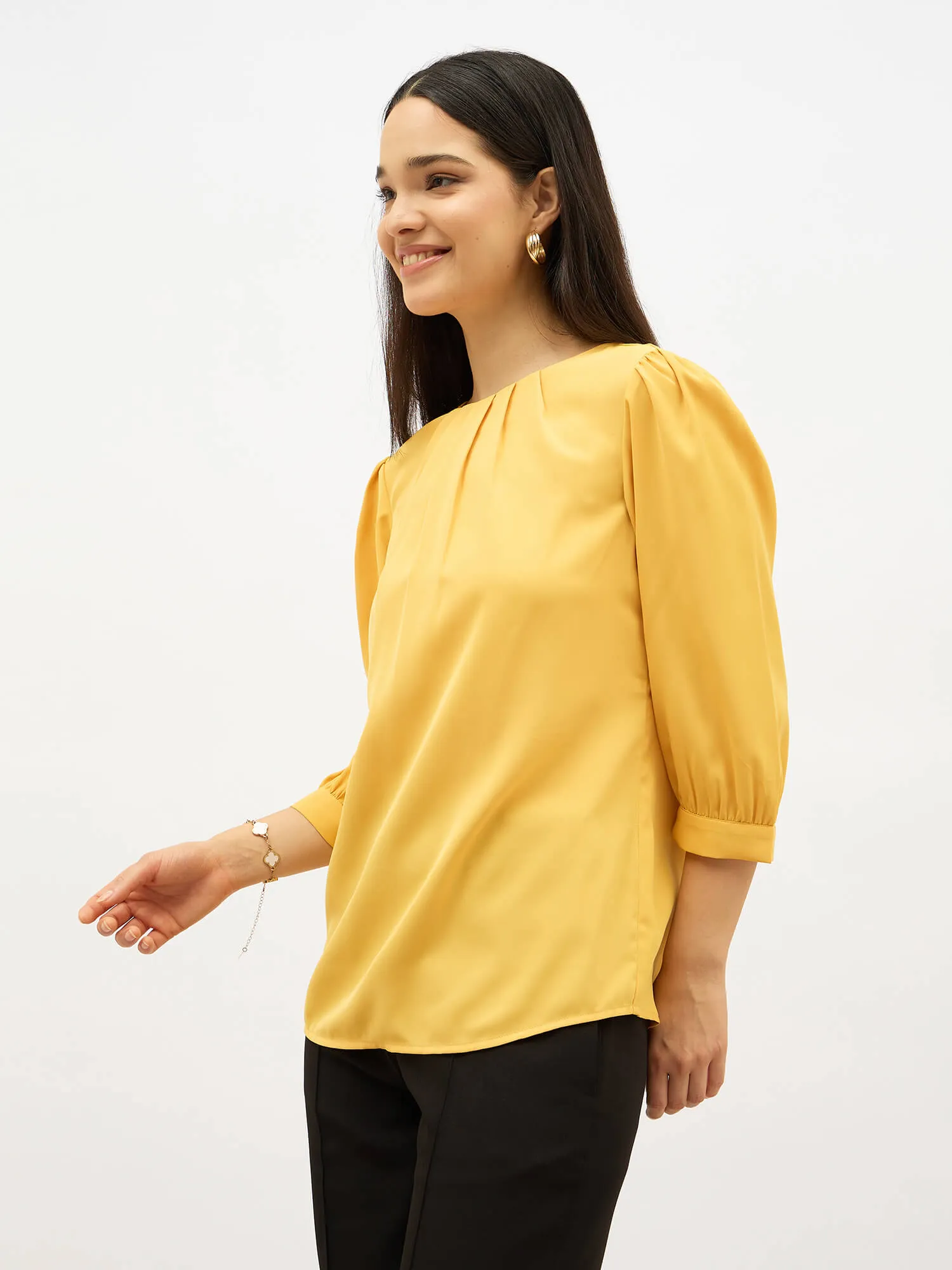 Dawn Pleated Neckline Top- Yellow sold by Salt Attire product image thumbnail 5