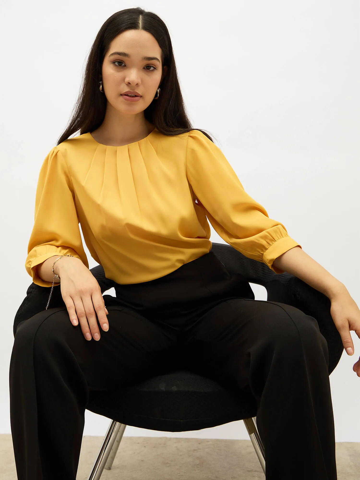 Dawn Pleated Neckline Top- Yellow sold by Salt Attire product image thumbnail 2