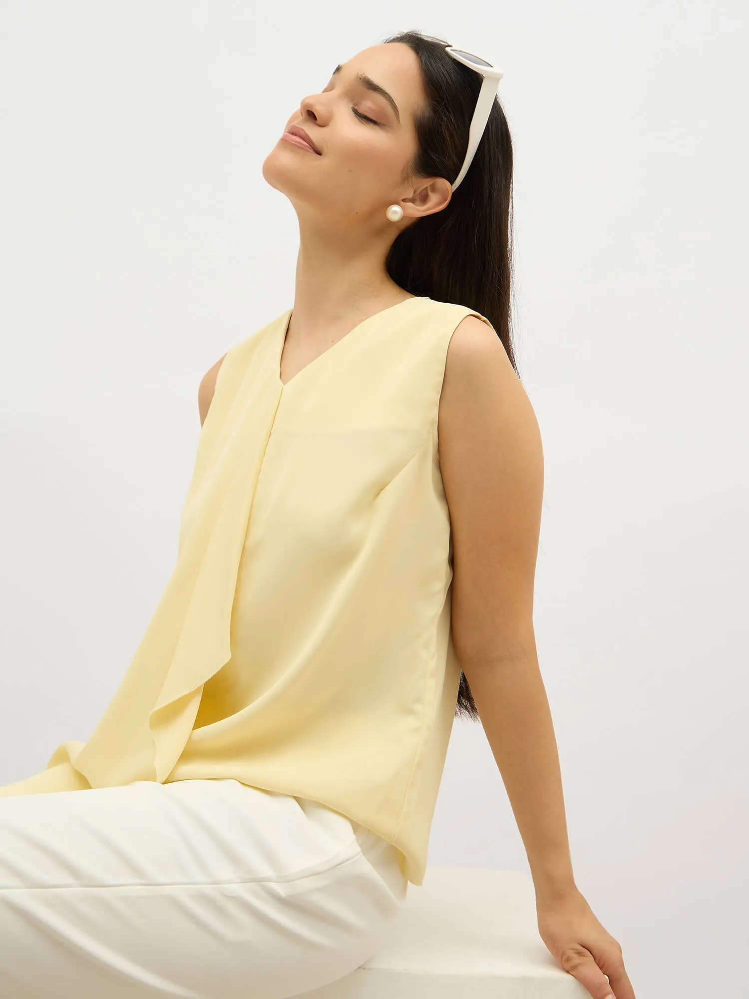 Disciplined Asymmetric front top-Butter Yellow sold by Salt Attire