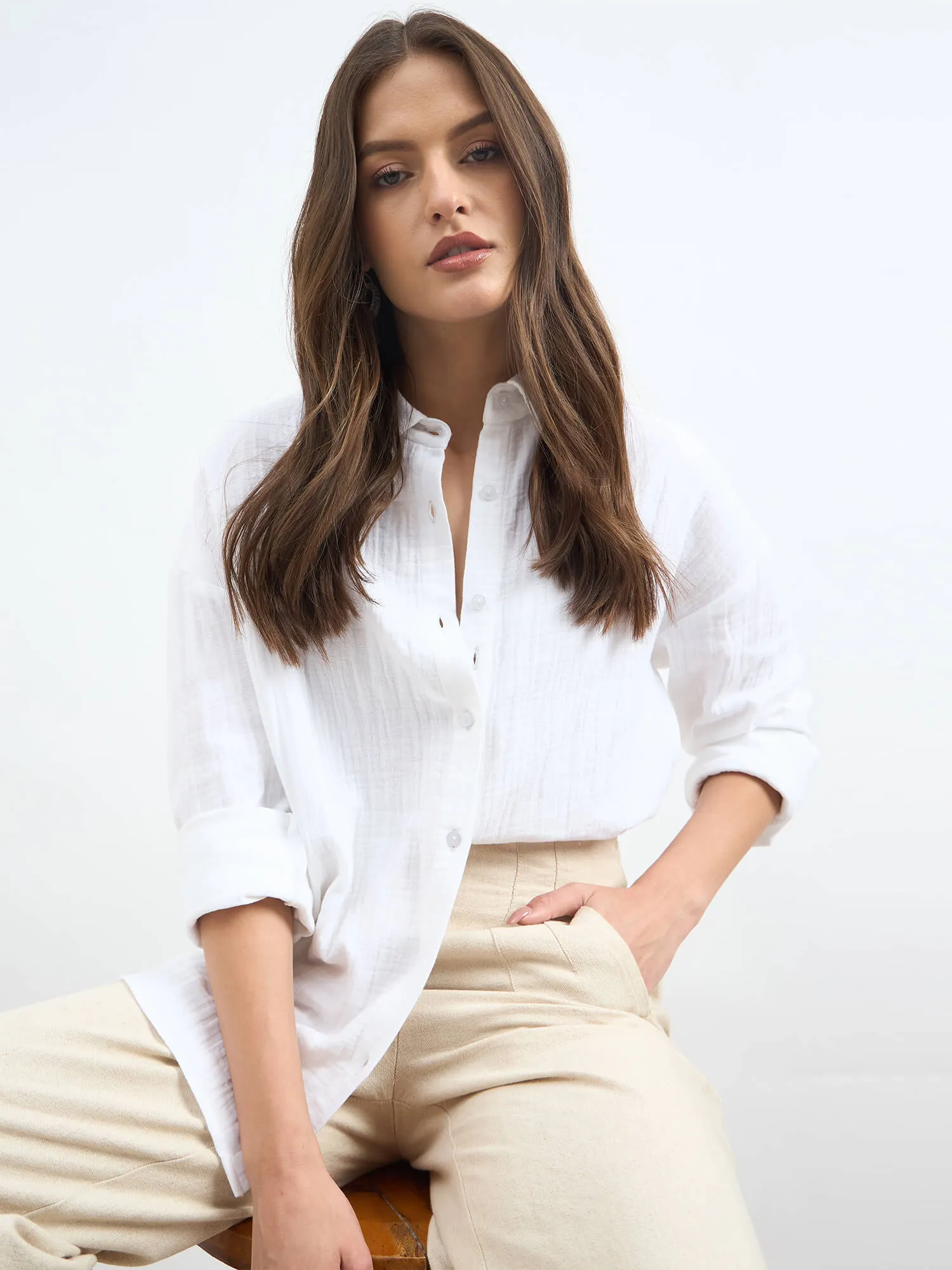 Solace Oversize Drop Shoulder Shirt-White sold by Salt Attire