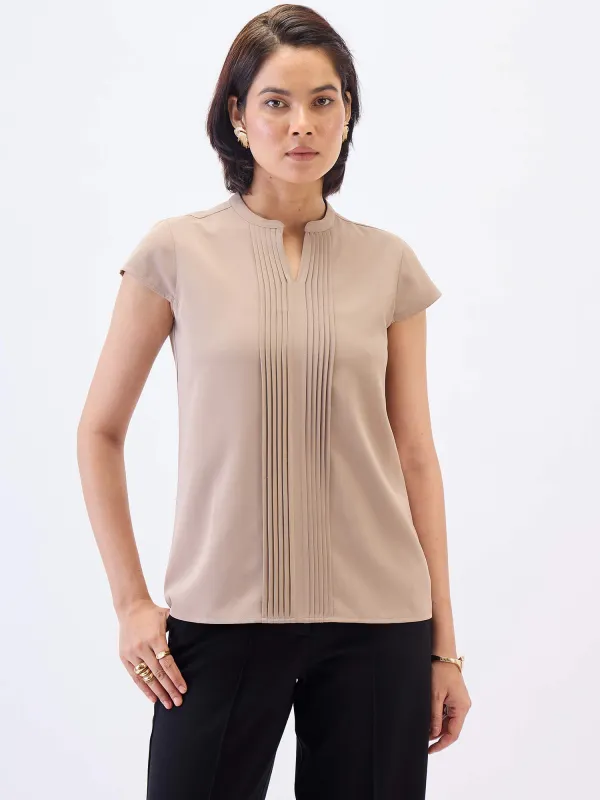 Helix Front Pintuck Detail Top-Beige sold by Salt Attire