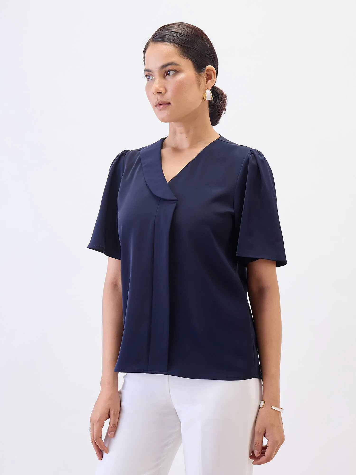 Cobble Asymmetric Collar Top-Navy sold by Salt Attire product image thumbnail 4