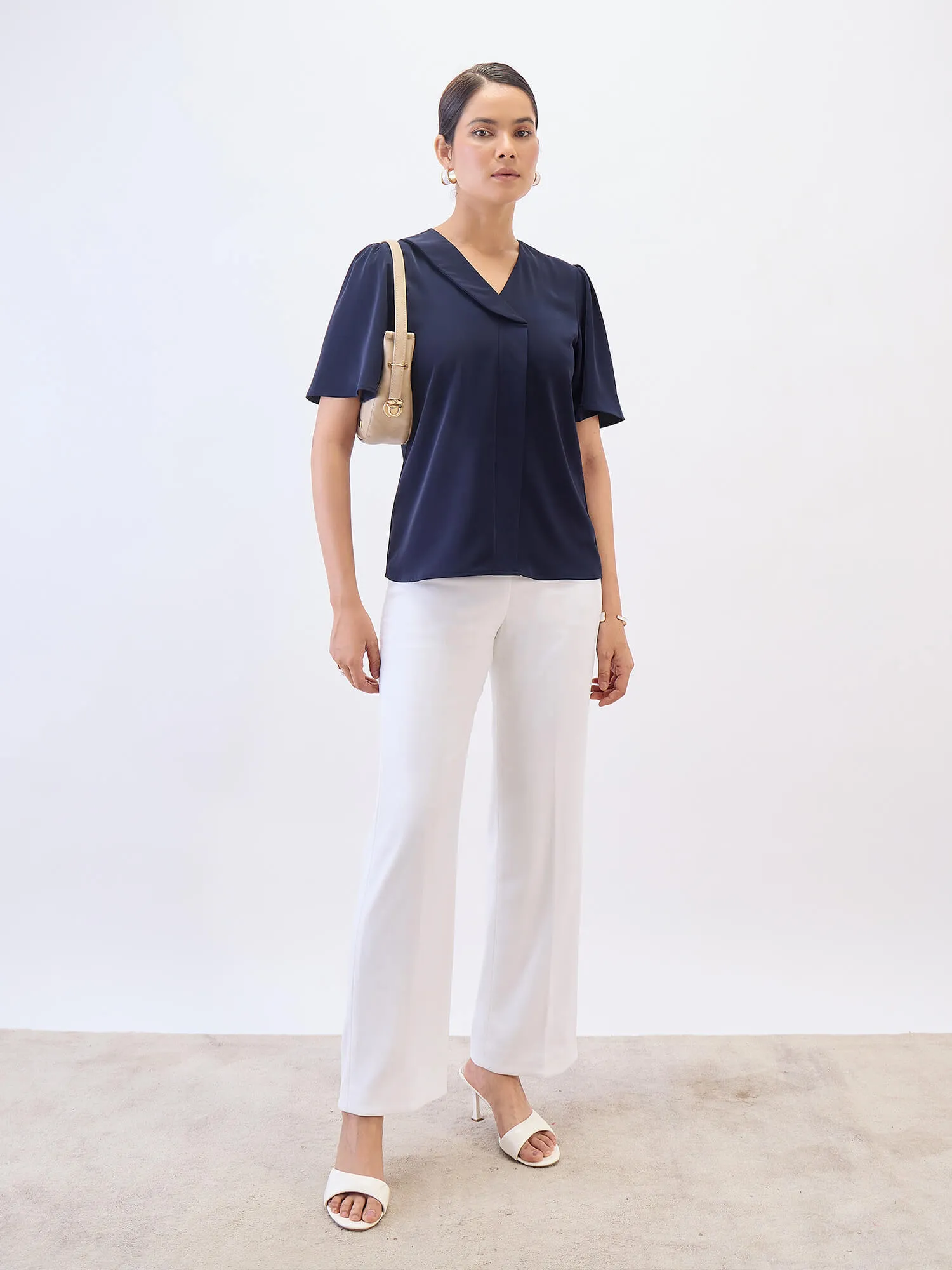 Cobble Asymmetric Collar Top-Navy sold by Salt Attire product image thumbnail 2