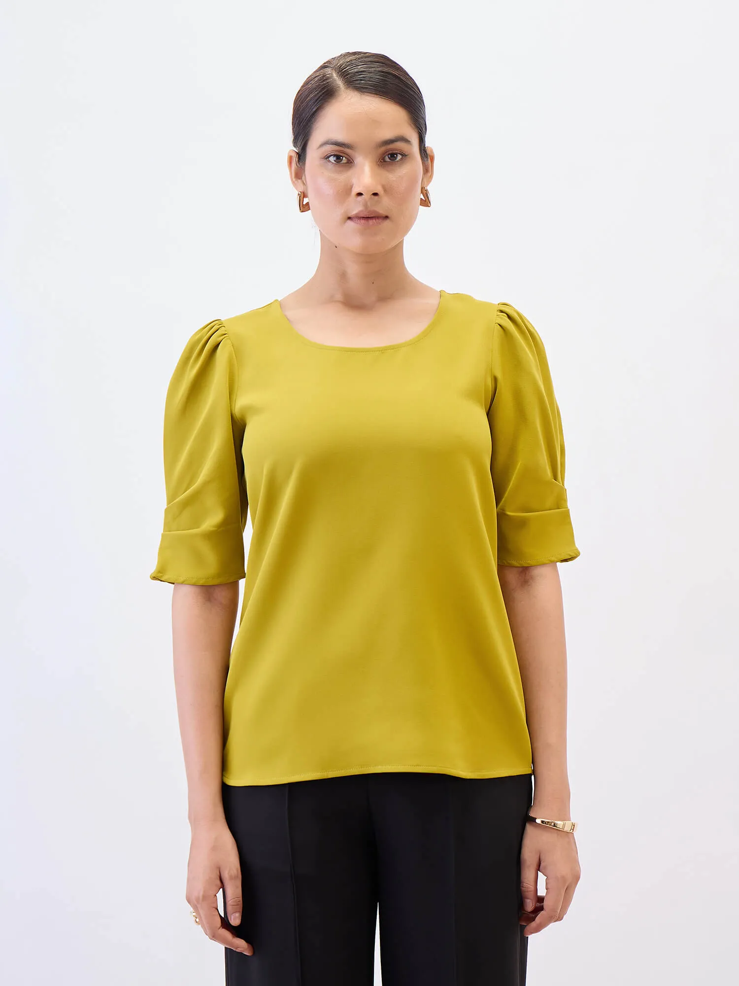 Jaunty Puffed Sleeves Top-Lime Punch sold by Salt Attire product image thumbnail 3