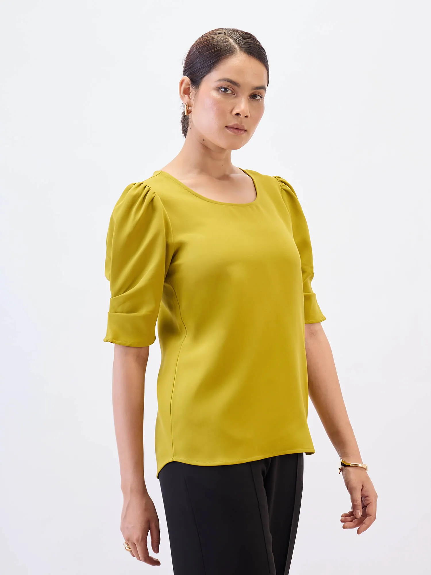 Jaunty Puffed Sleeves Top-Lime Punch sold by Salt Attire product image thumbnail 4