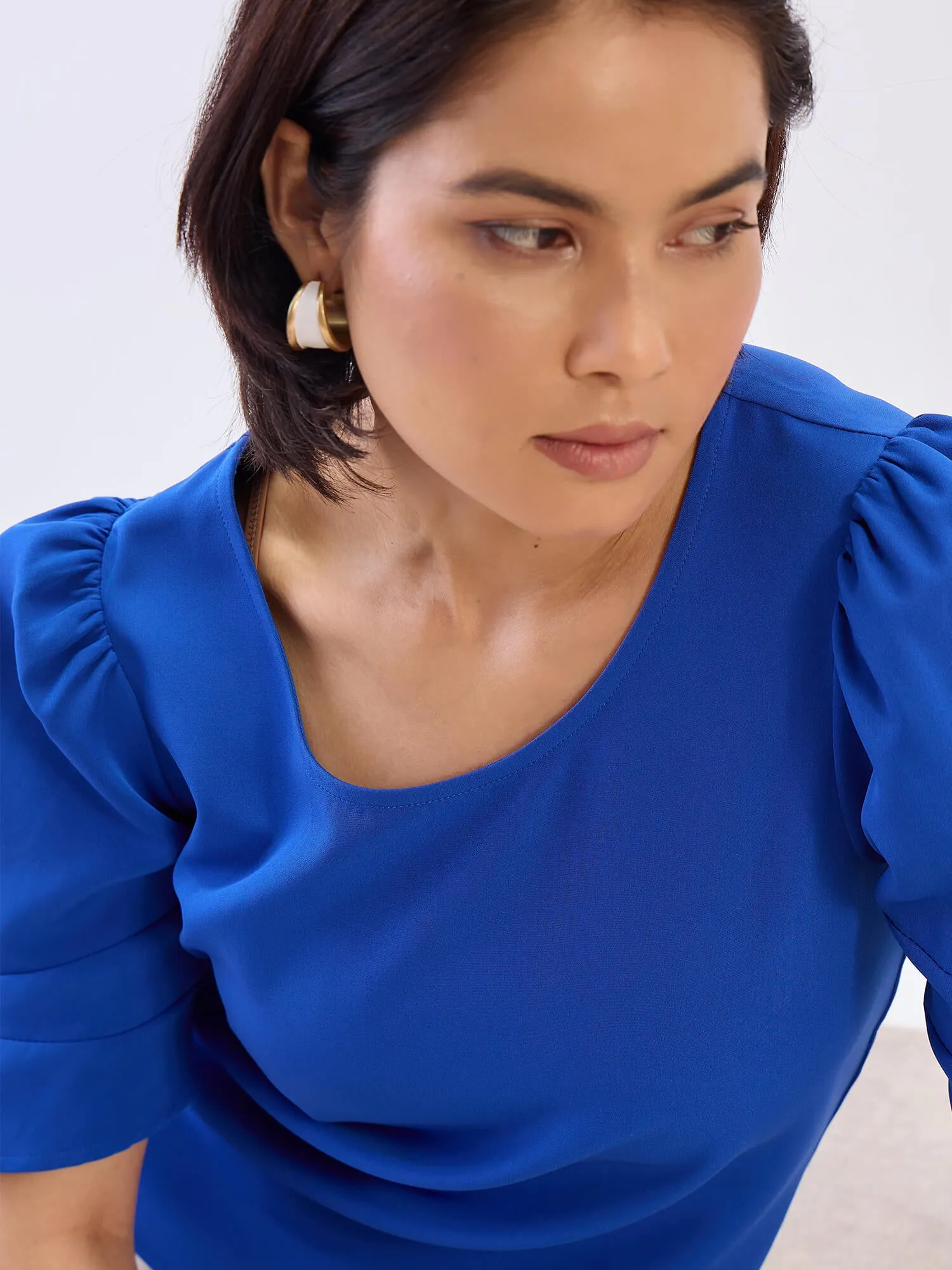Jaunty Puffed Sleeves Top-Cobalt Blue sold by Salt Attire product image thumbnail 3