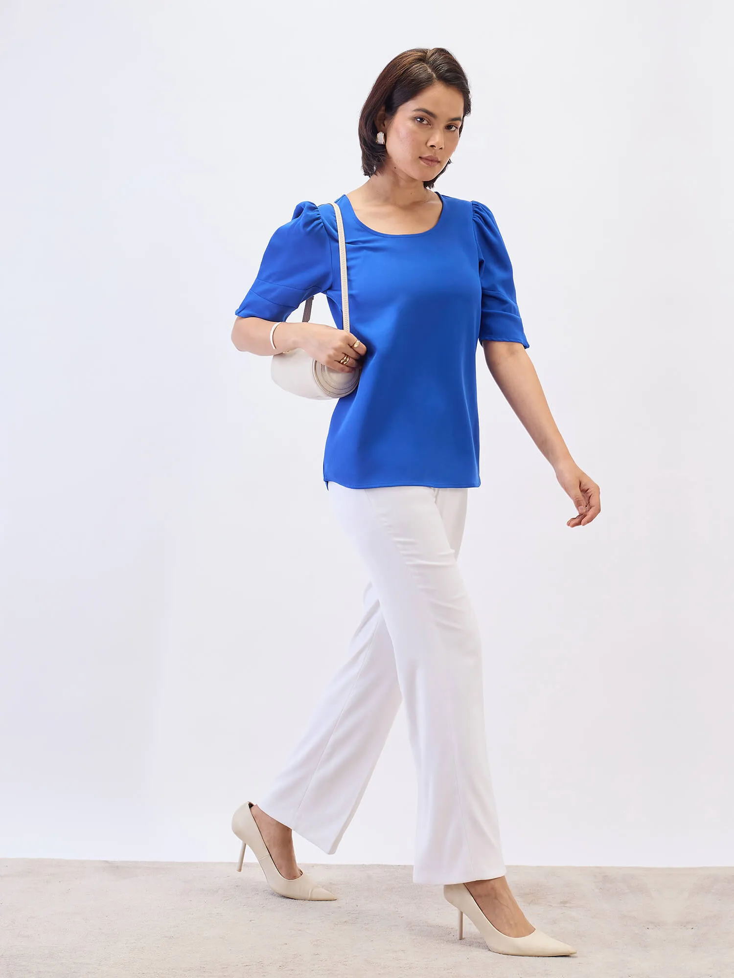 Jaunty Puffed Sleeves Top-Cobalt Blue sold by Salt Attire product image thumbnail 4