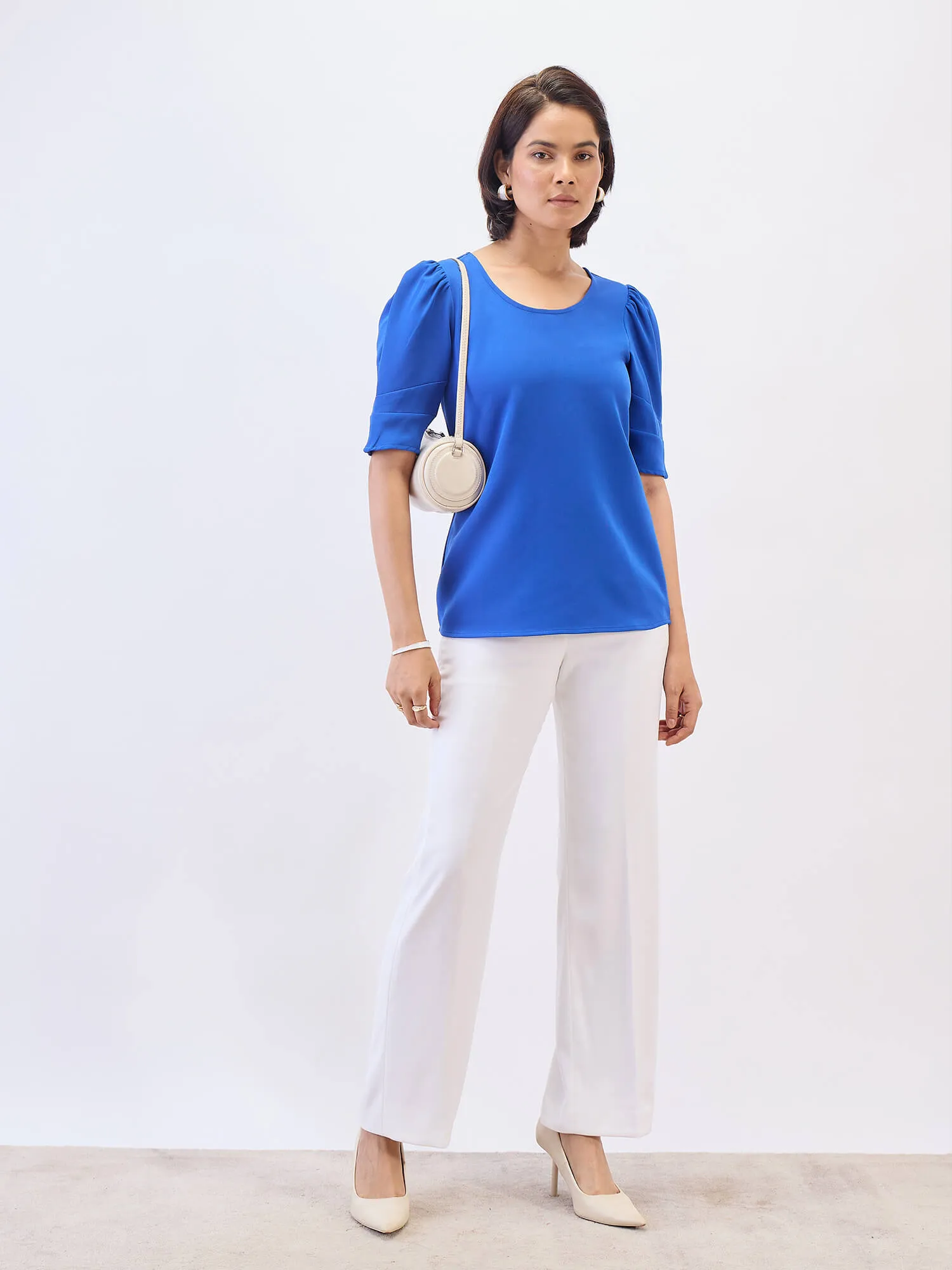 Jaunty Puffed Sleeves Top-Cobalt Blue sold by Salt Attire