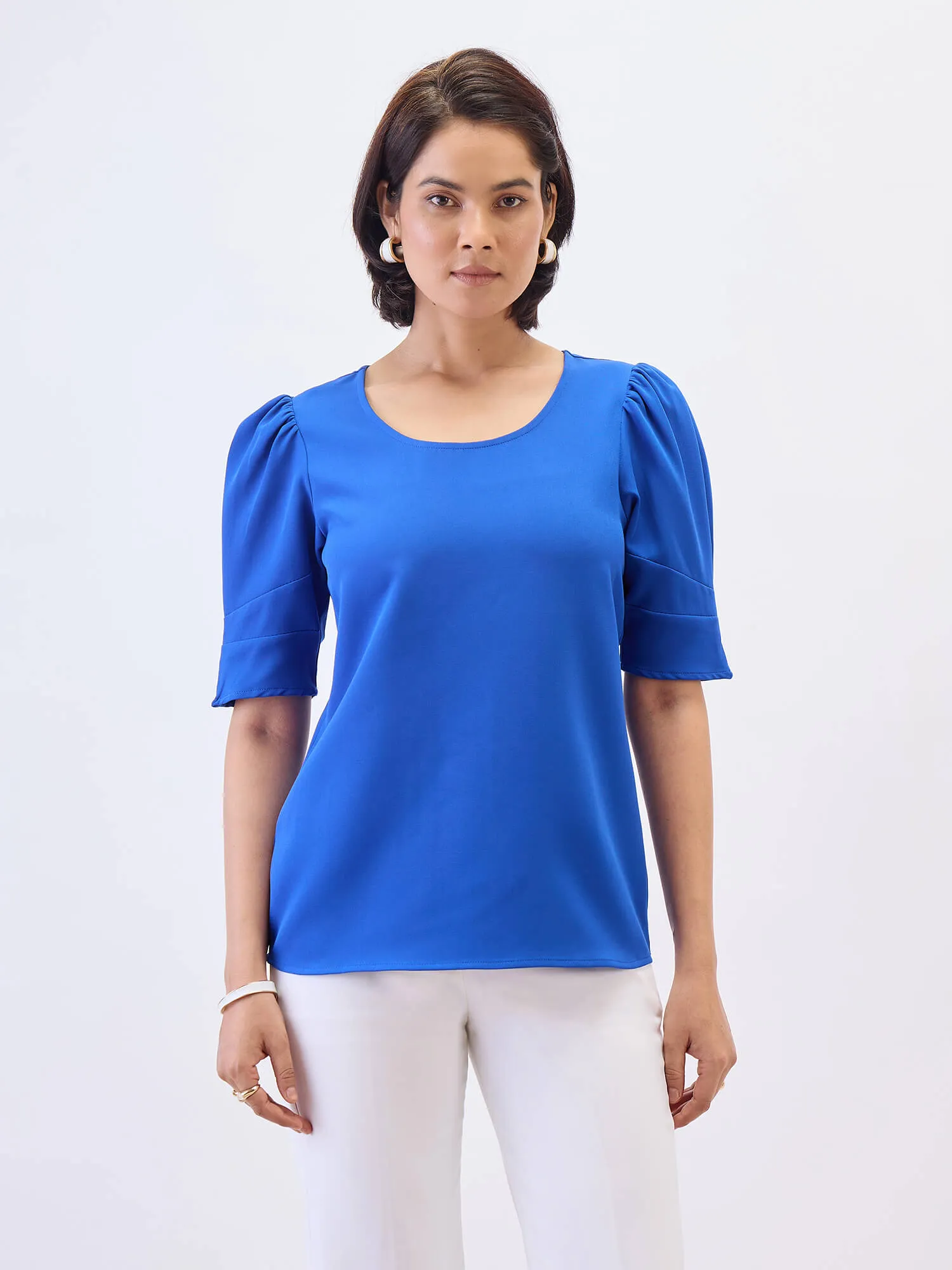 Jaunty Puffed Sleeves Top-Cobalt Blue sold by Salt Attire product image thumbnail 5