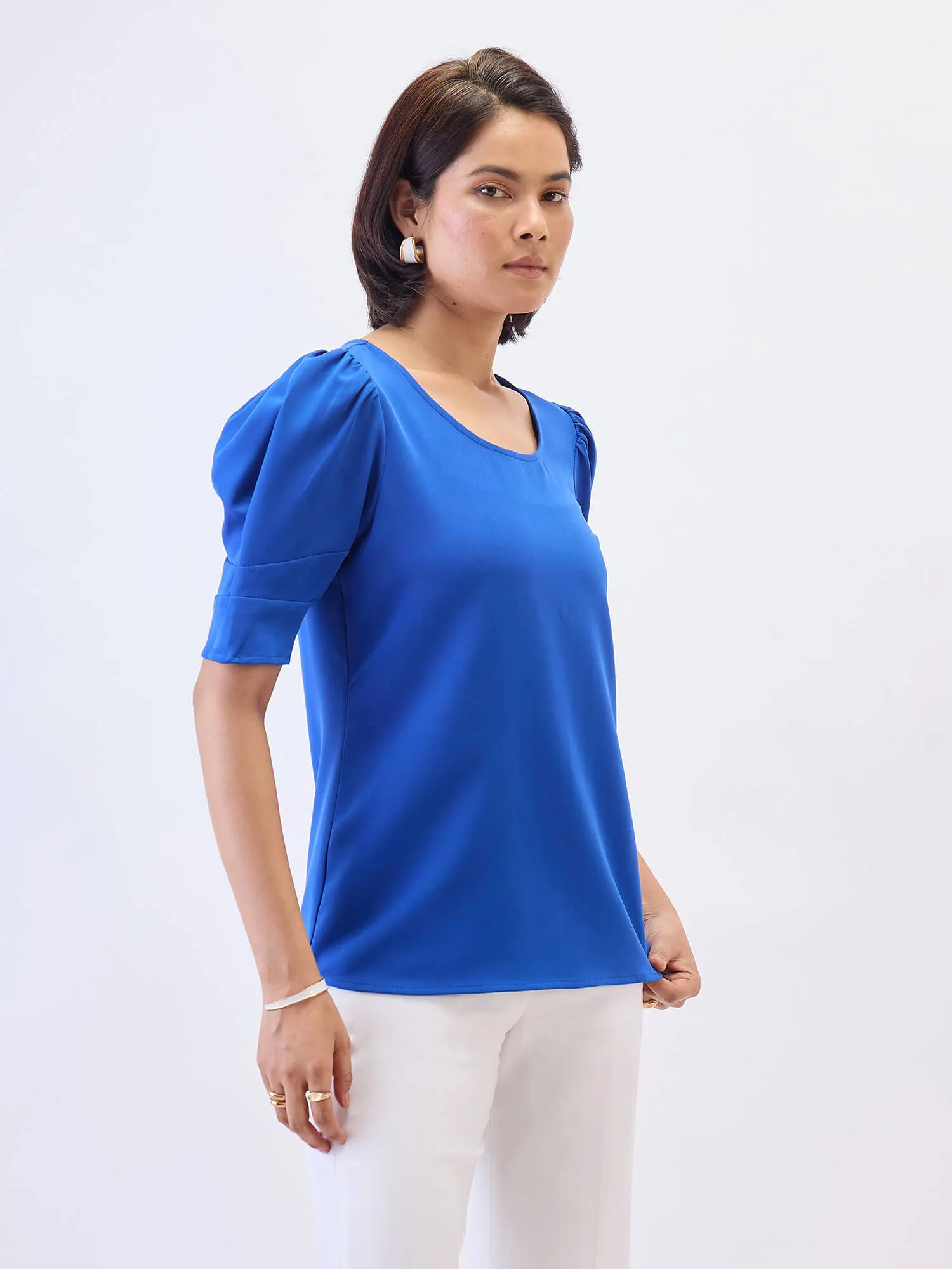 Jaunty Puffed Sleeves Top-Cobalt Blue sold by Salt Attire product image thumbnail 2