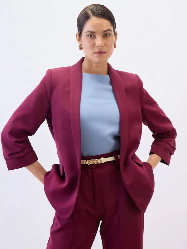 Spunky Ruched Sleeve Blazer-Wine sold by Salt Attire