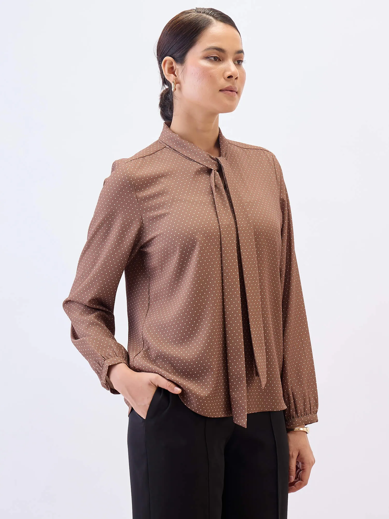 Polly Neck Tie Top-Brown sold by Salt Attire product image thumbnail 4