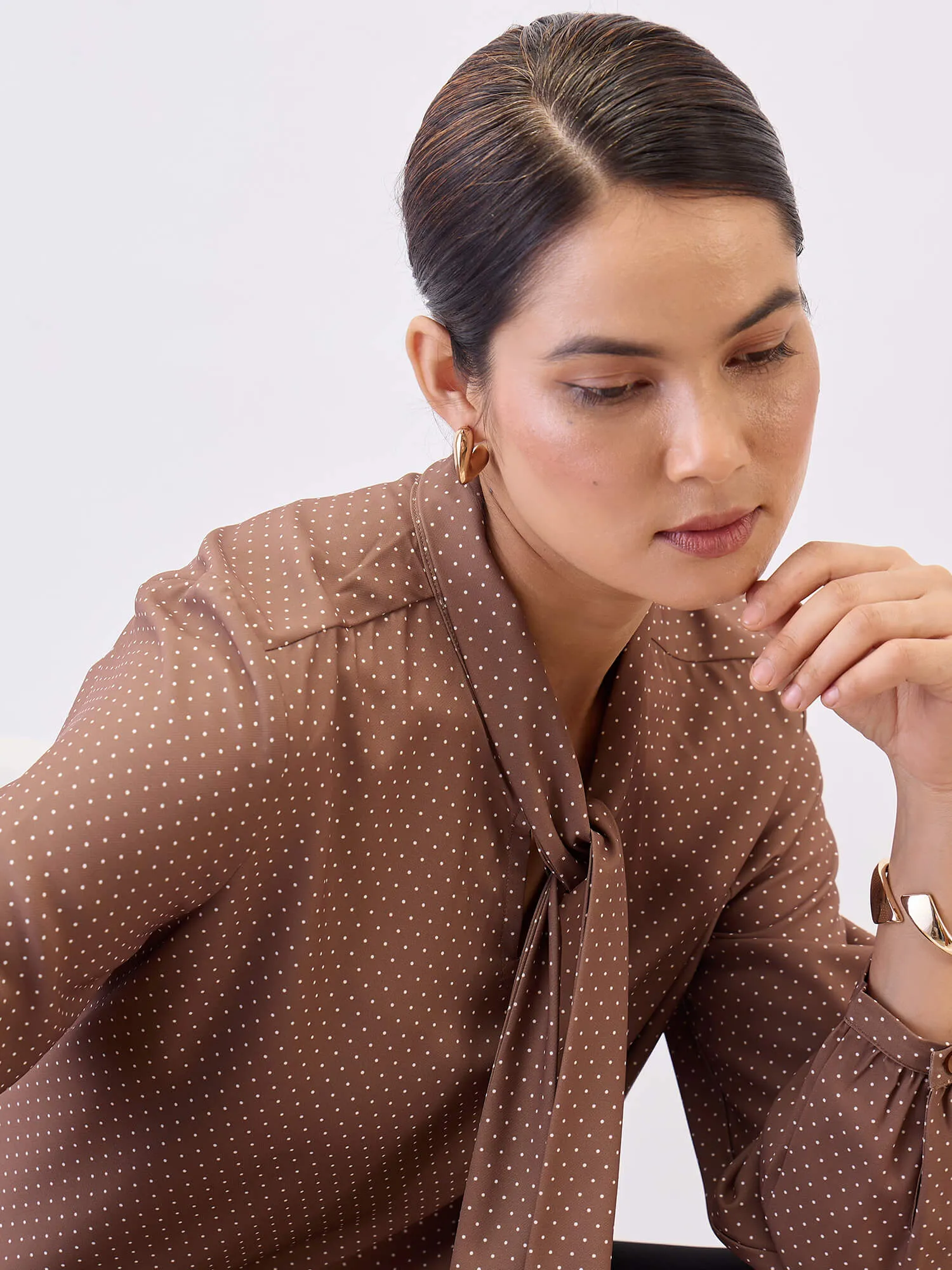 Polly Neck Tie Top-Brown sold by Salt Attire