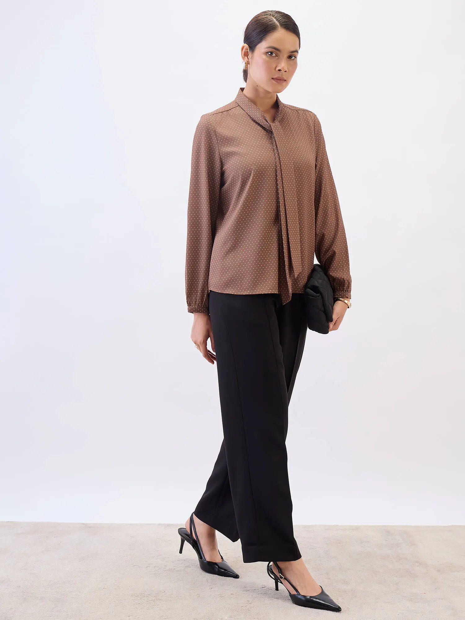 Polly Neck Tie Top-Brown sold by Salt Attire product image thumbnail 5
