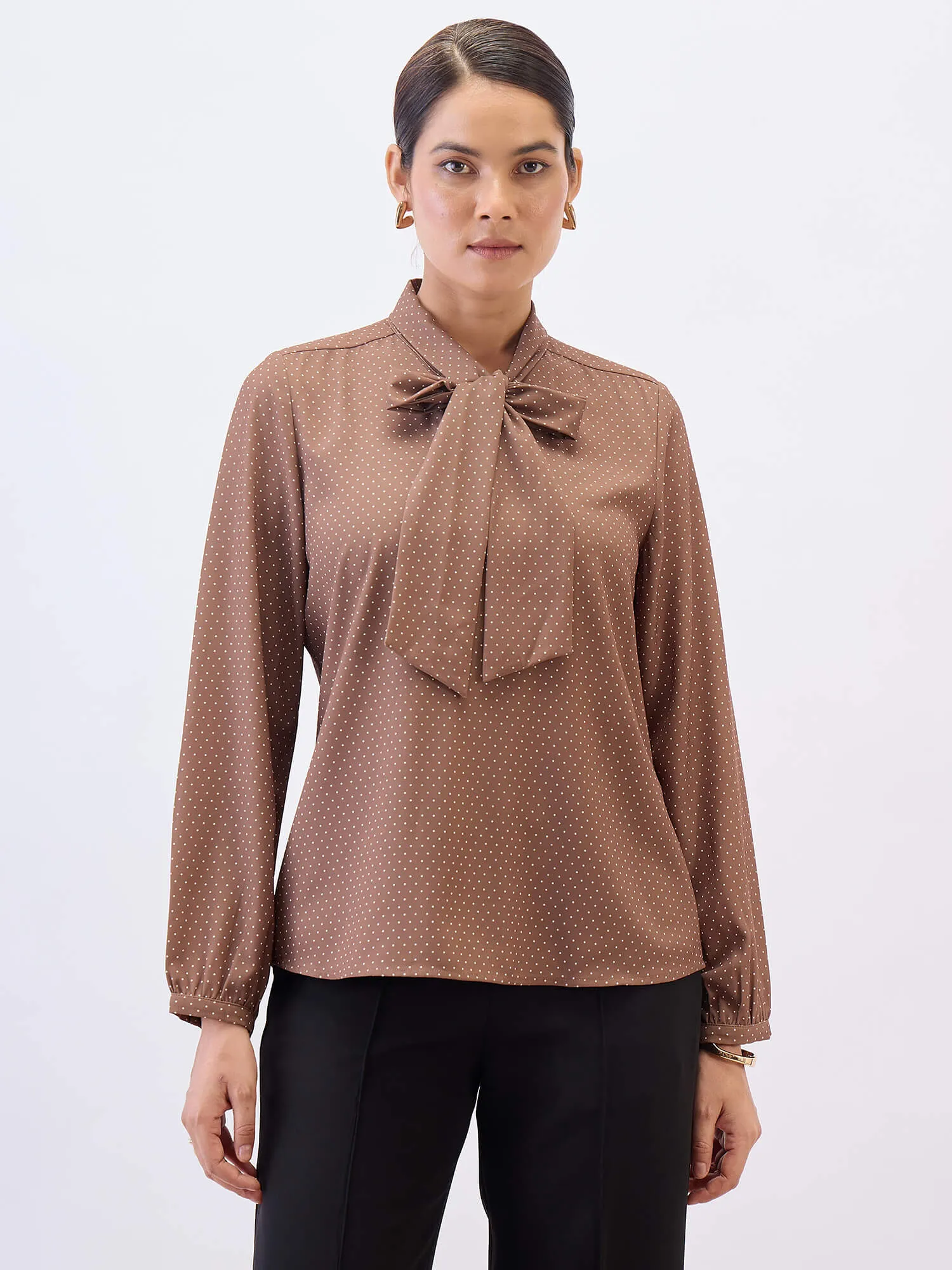 Polly Neck Tie Top-Brown sold by Salt Attire product image thumbnail 2