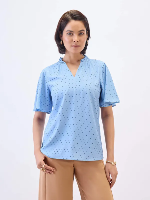 Josie Ruffled V-neck Top-Dusty Blue sold by Salt Attire