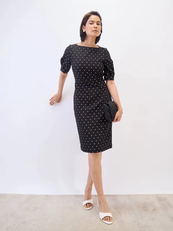 Felix Puffed Sleeve Shift Dress-Black sold by Salt Attire