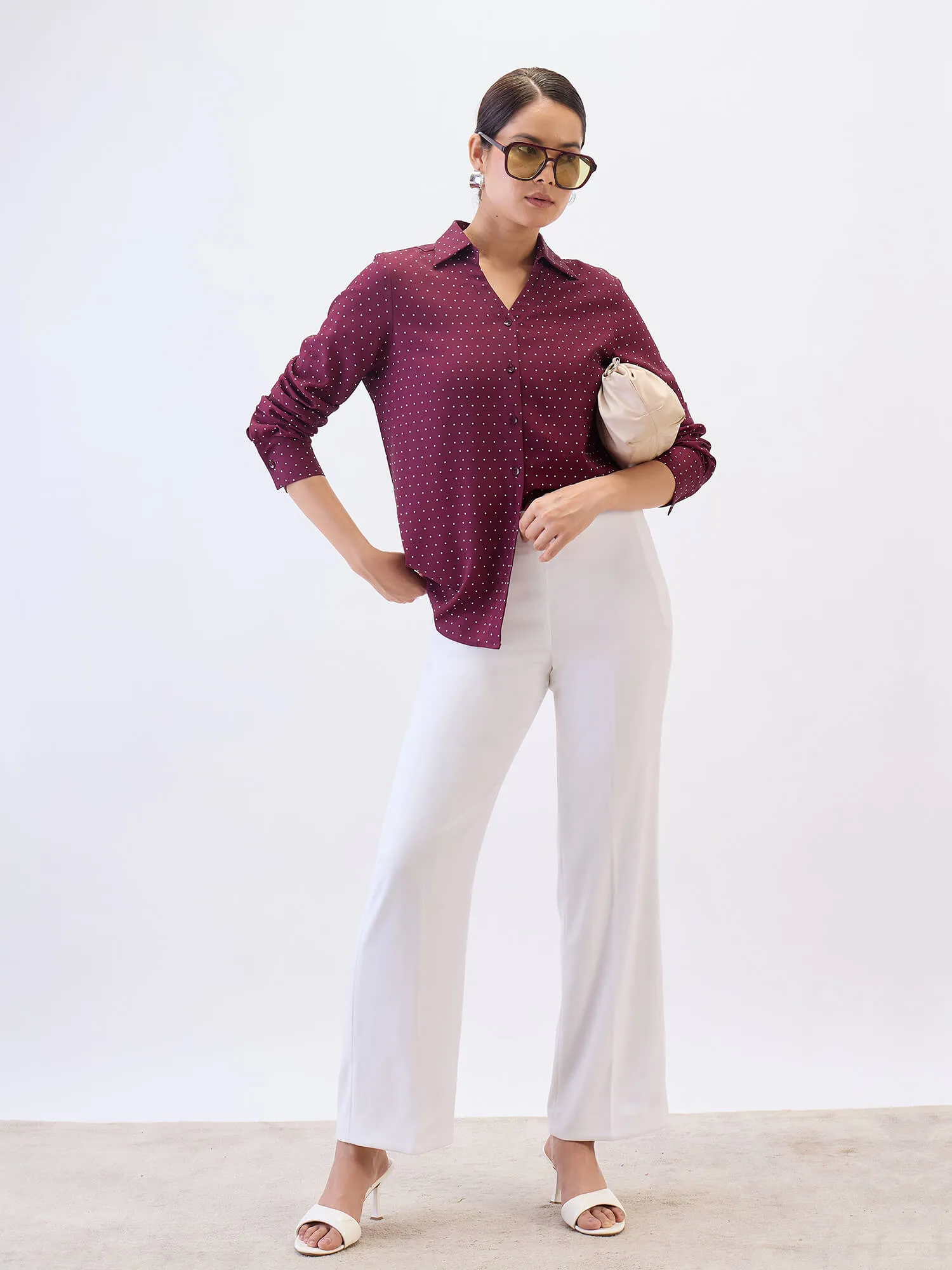 Cheryl Collared V-neck Shirt-Wine sold by Salt Attire product image thumbnail 4