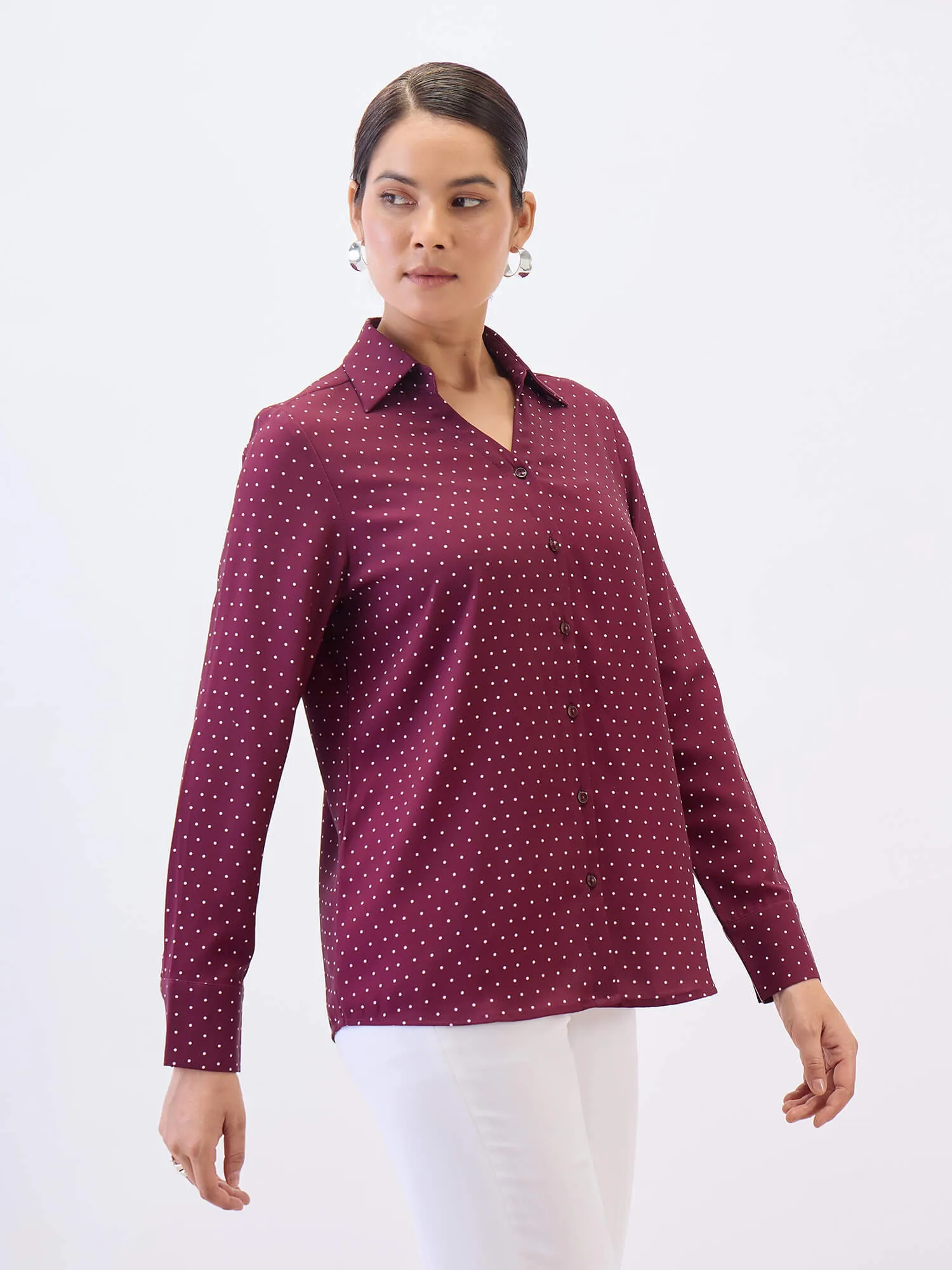 Cheryl Collared V-neck Shirt-Wine sold by Salt Attire product image thumbnail 2