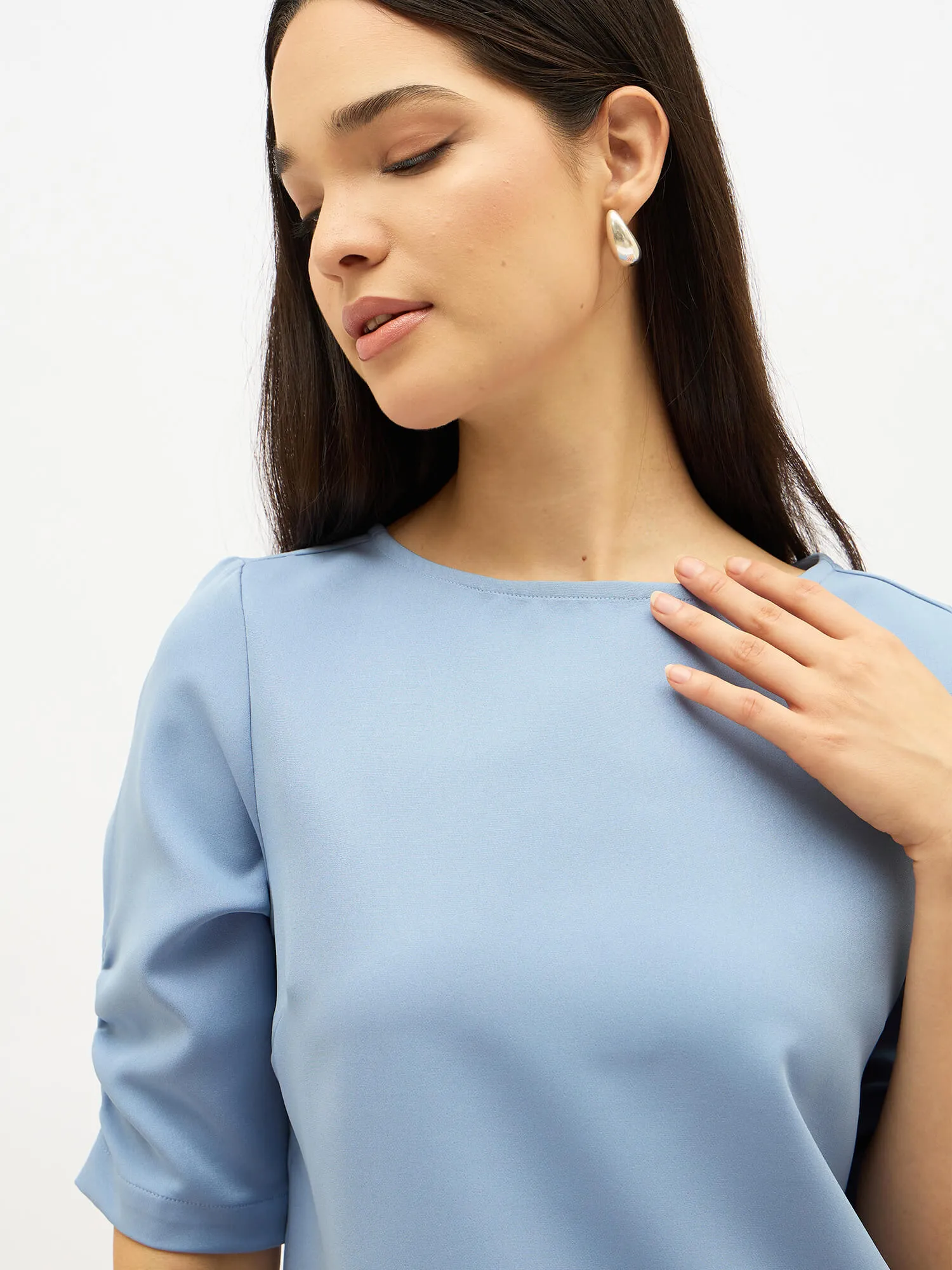 Mellow Ruched Sleeve Top-Dusty Blue sold by Salt Attire product image thumbnail 3