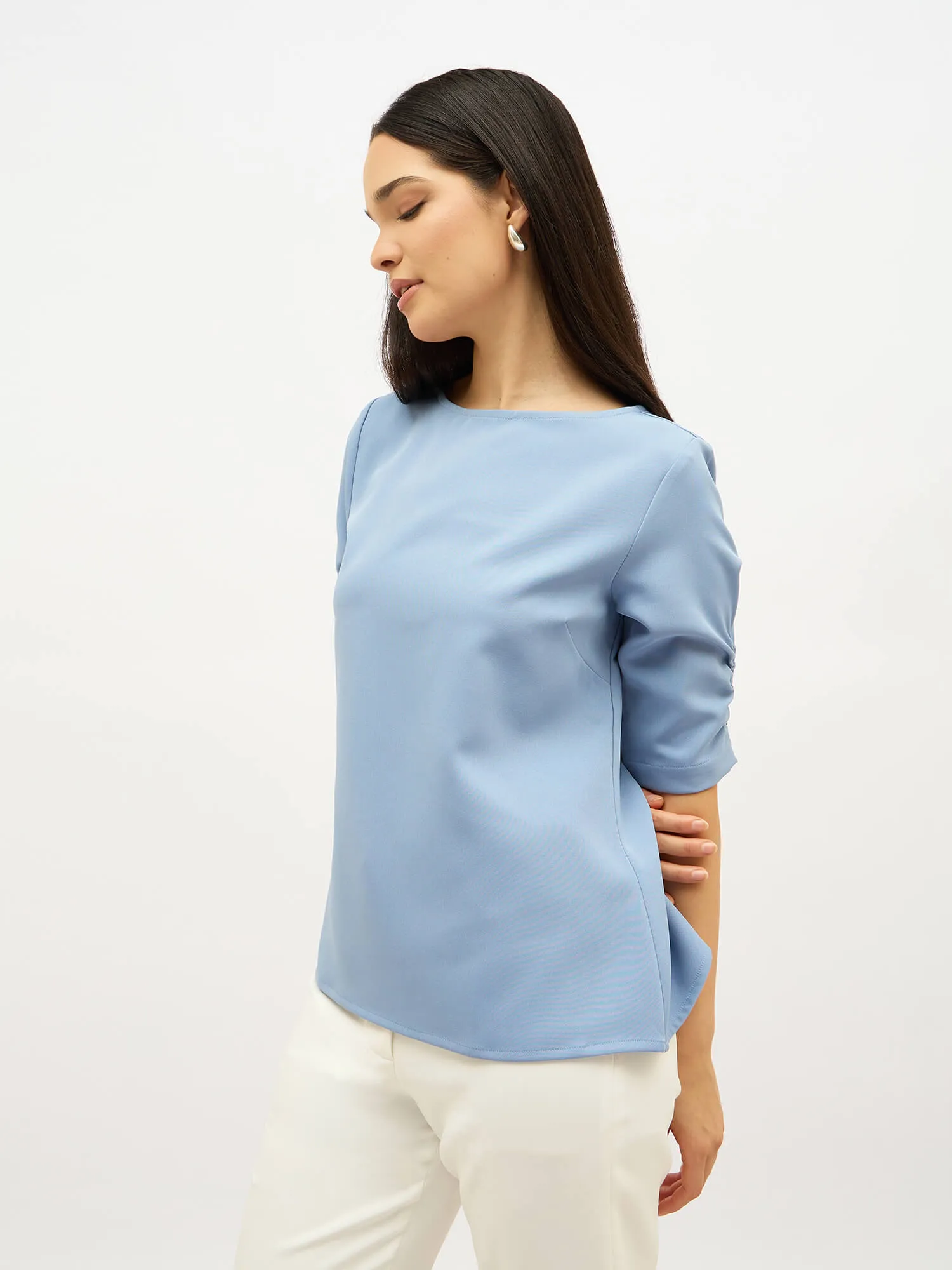 Mellow Ruched Sleeve Top-Dusty Blue sold by Salt Attire product image thumbnail 4