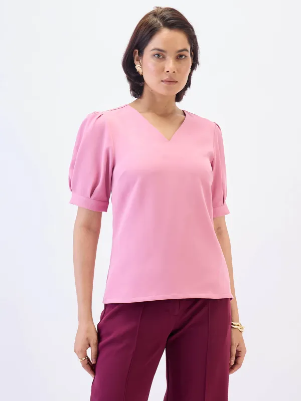 Lia Balloon Sleeves Top-Pink sold by Salt Attire