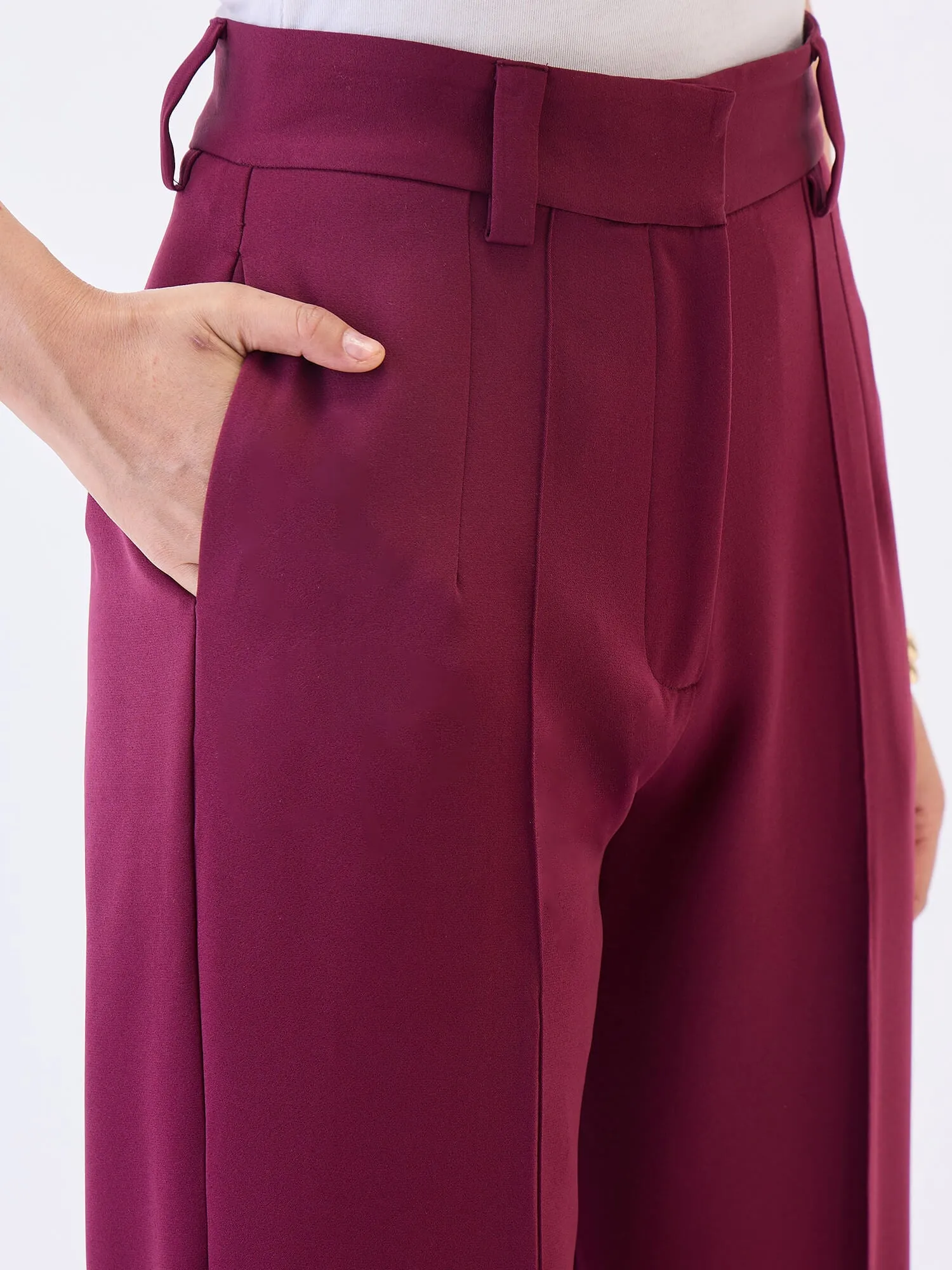 Quaint Straight High Rise Pants-Wine sold by Salt Attire product image thumbnail 3
