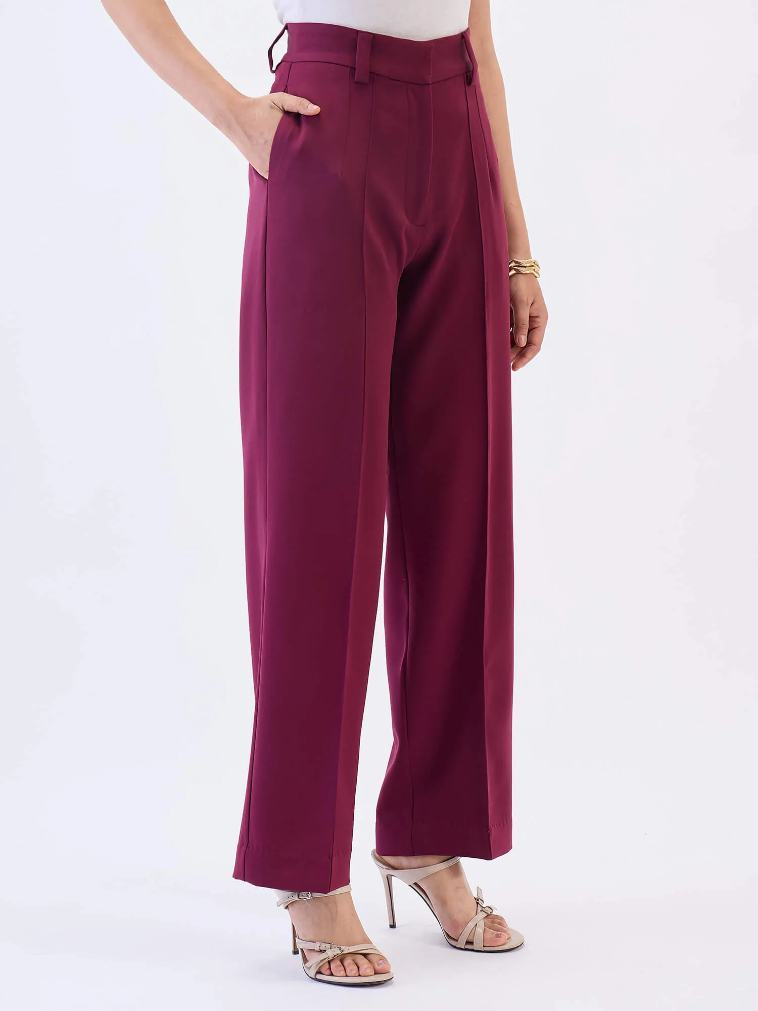 Quaint Straight High Rise Pants-Wine sold by Salt Attire product image thumbnail 4