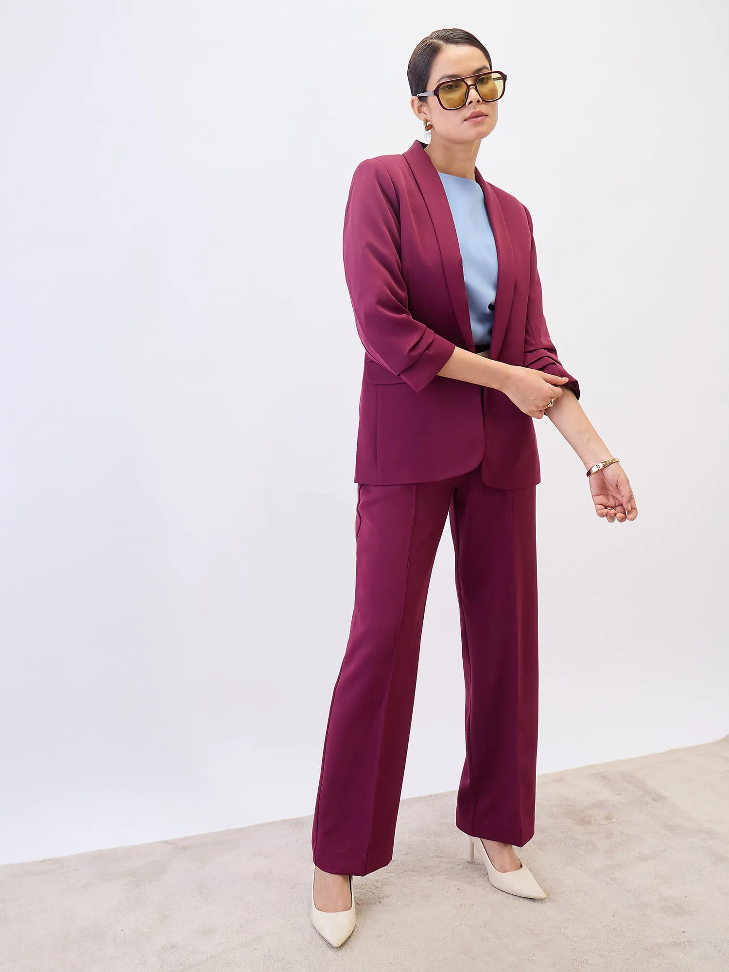 Quaint Straight High Rise Pants-Wine sold by Salt Attire