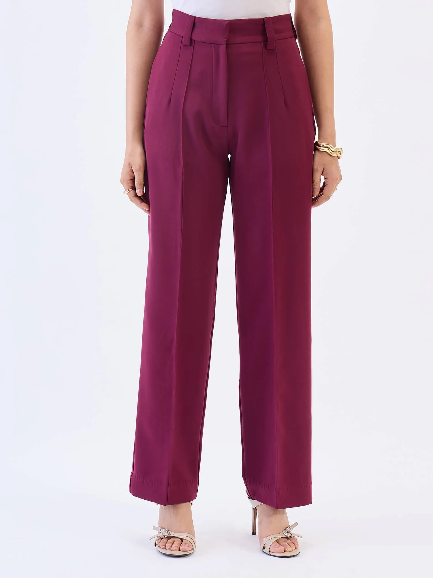 Quaint Straight High Rise Pants-Wine sold by Salt Attire product image thumbnail 2