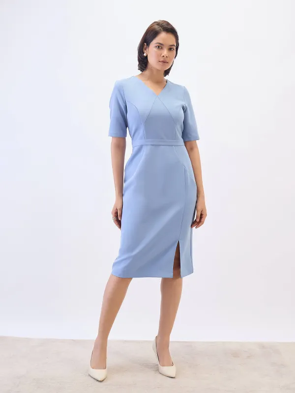 Felicity Panelled Sheath Dress-Dusty Blue sold by Salt Attire