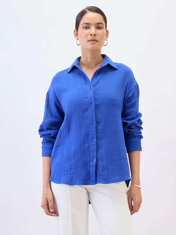 Solace Oversize Drop Shoulder Shirt-Cobalt Blue sold by Salt Attire