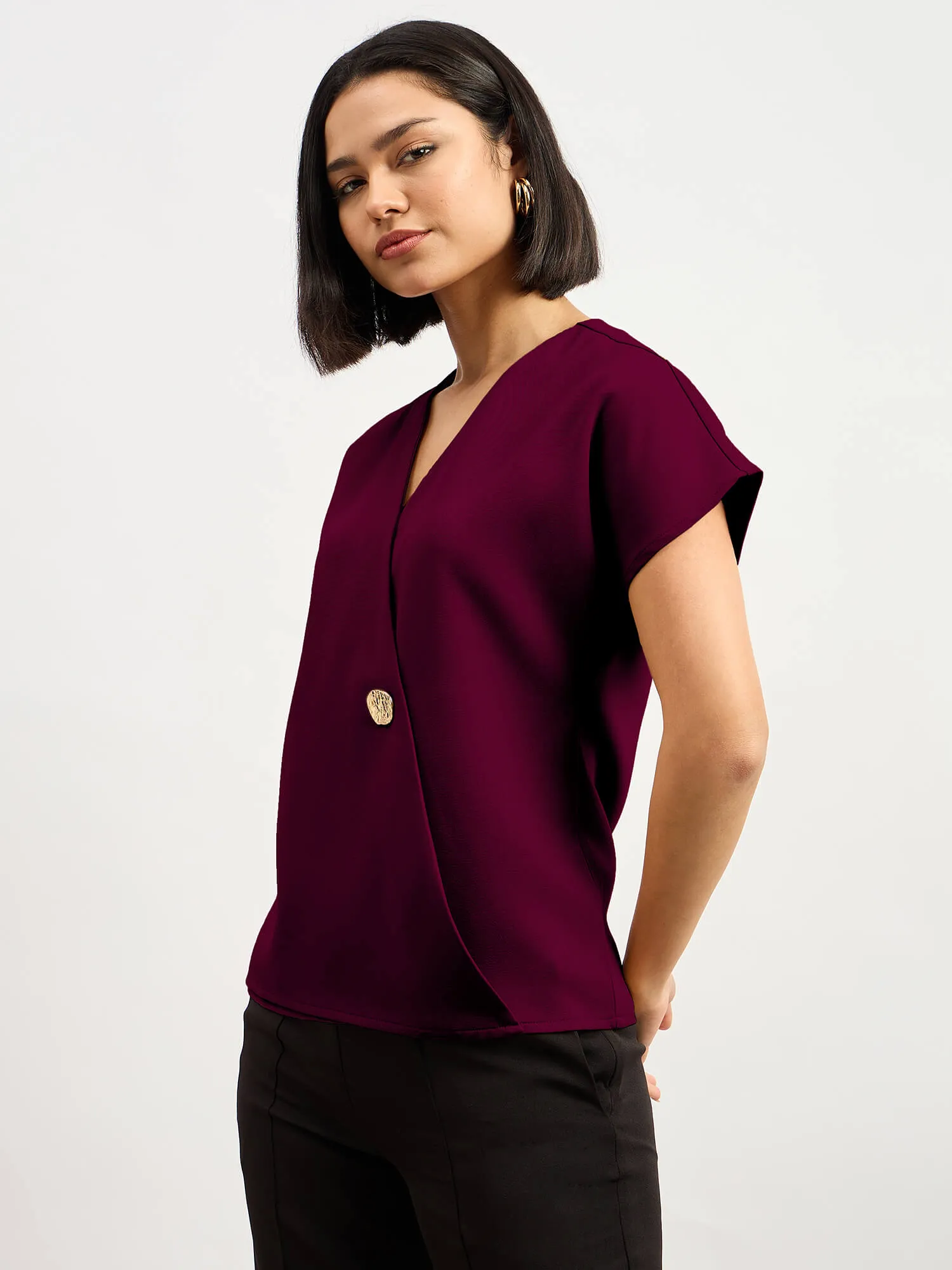 Brogia Overlap Embellished Top-Wine sold by Salt Attire product image thumbnail 4
