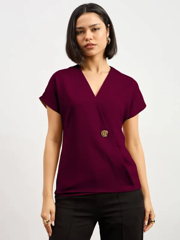 Brogia Overlap Embellished Top-Wine sold by Salt Attire