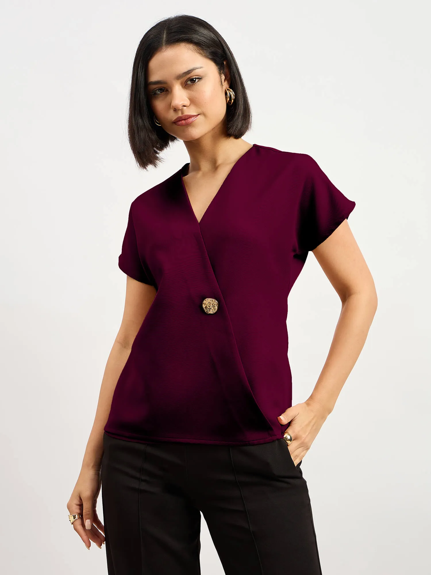 Brogia Overlap Embellished Top-Wine sold by Salt Attire product image thumbnail 5