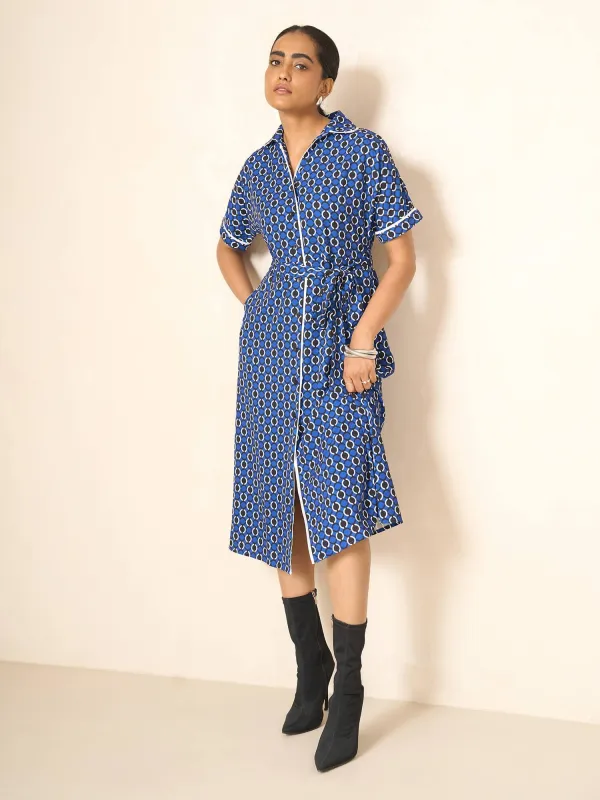 Presence Dolman Sleeve Shirt Dress-Navy&white sold by Salt Attire